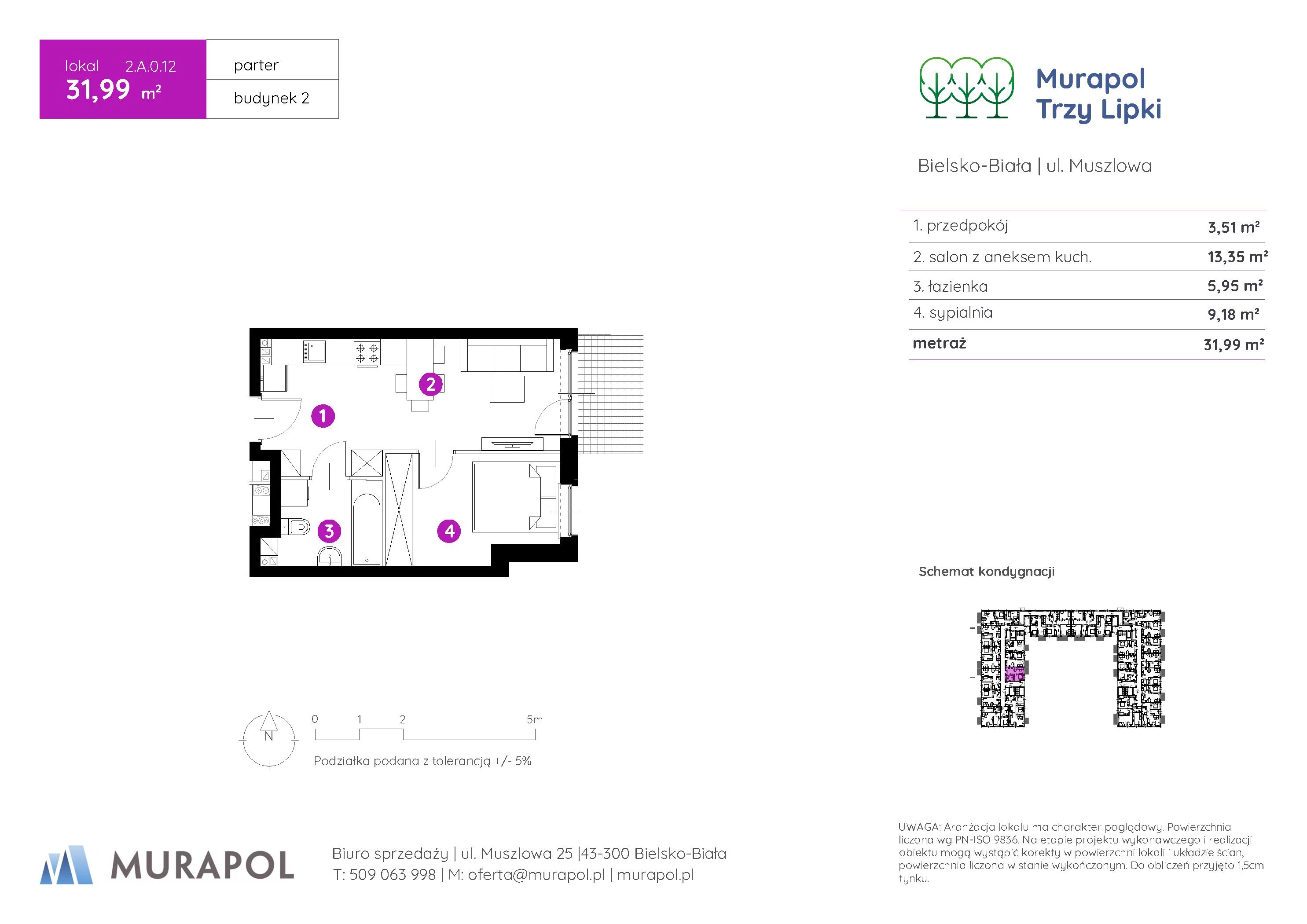 2 pokoje, mieszkanie 31,99 m², parter, oferta nr 2.A.0.12, Murapol Trzy Lipki, Bielsko-Biała, Stare Bielsko, ul. Muszlowa