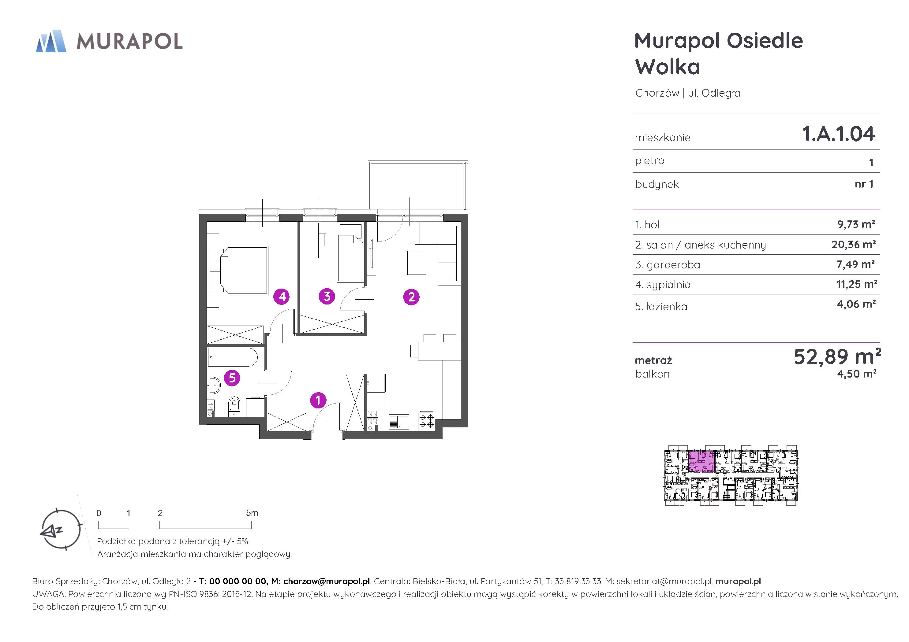 Mieszkanie 52,89 m², piętro 1, oferta nr 1.A.1.04, Murapol Osiedle Wolka, Chorzów, Centrum, ul. Odległa