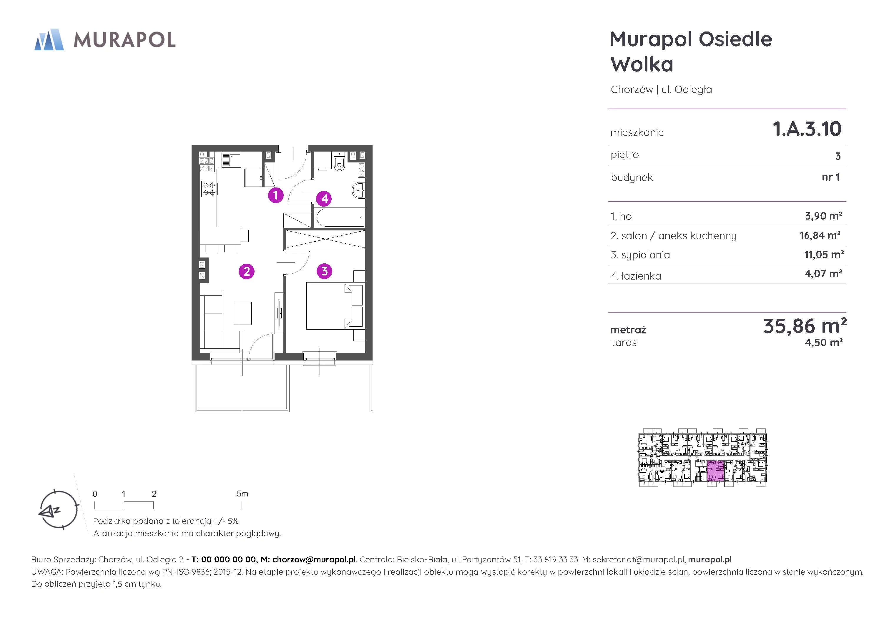 Mieszkanie 35,86 m², piętro 3, oferta nr 1.A.3.10, Murapol Osiedle Wolka, Chorzów, Centrum, ul. Odległa