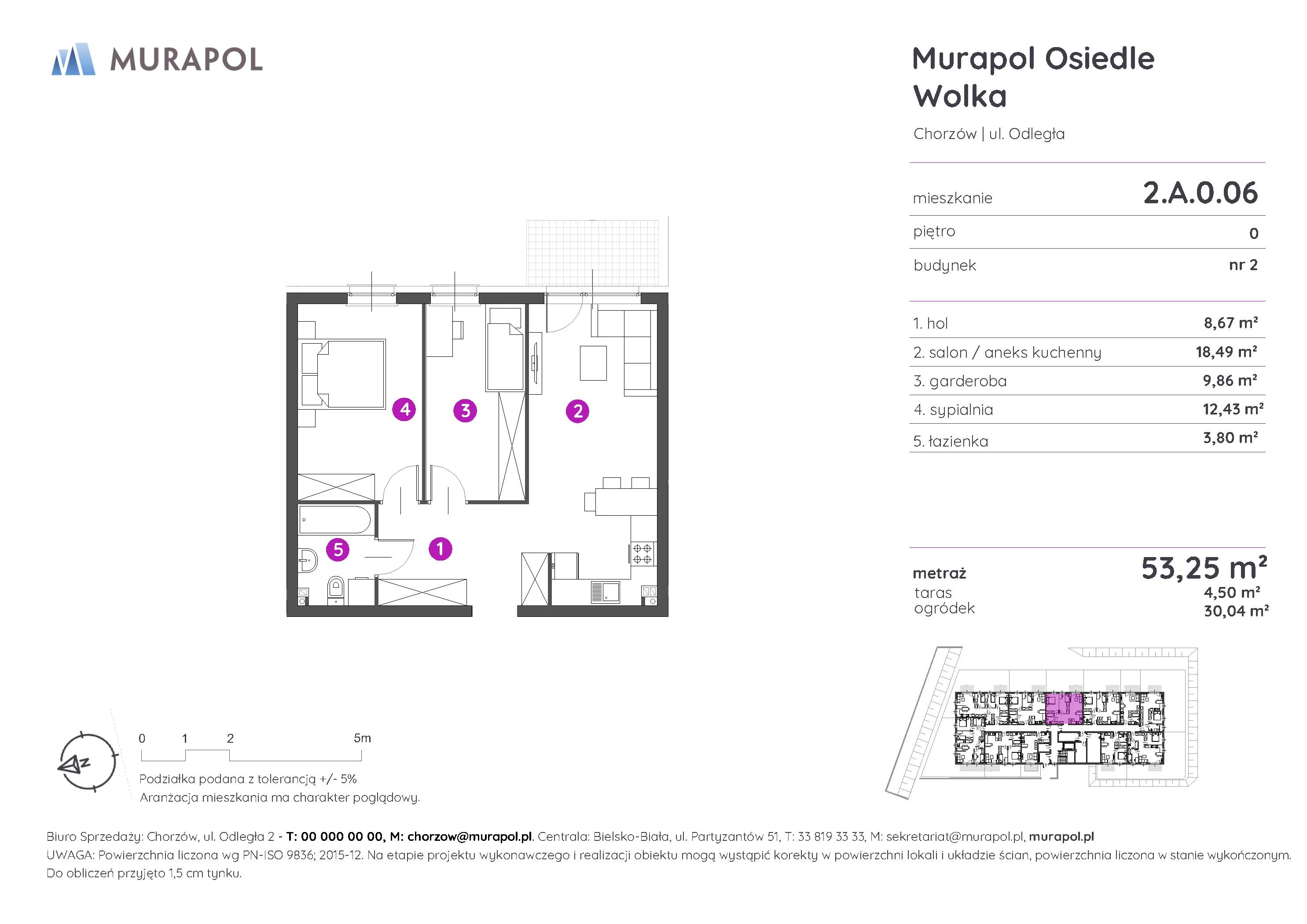 Mieszkanie 53,25 m², parter, oferta nr 2.A.0.06, Murapol Osiedle Wolka, Chorzów, Centrum, ul. Odległa