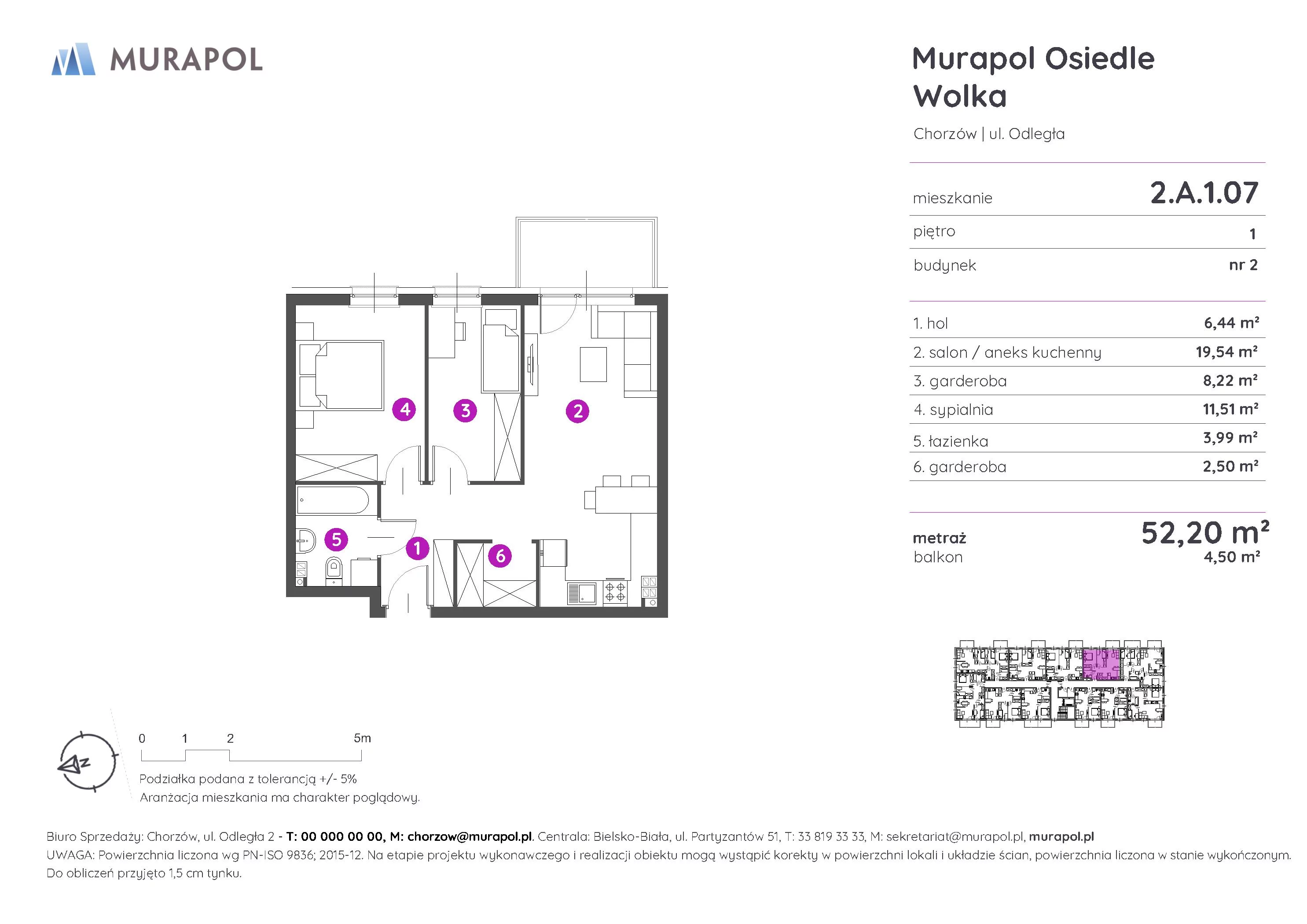 Mieszkanie 52,20 m², piętro 1, oferta nr 2.A.1.07, Murapol Osiedle Wolka, Chorzów, Centrum, ul. Odległa