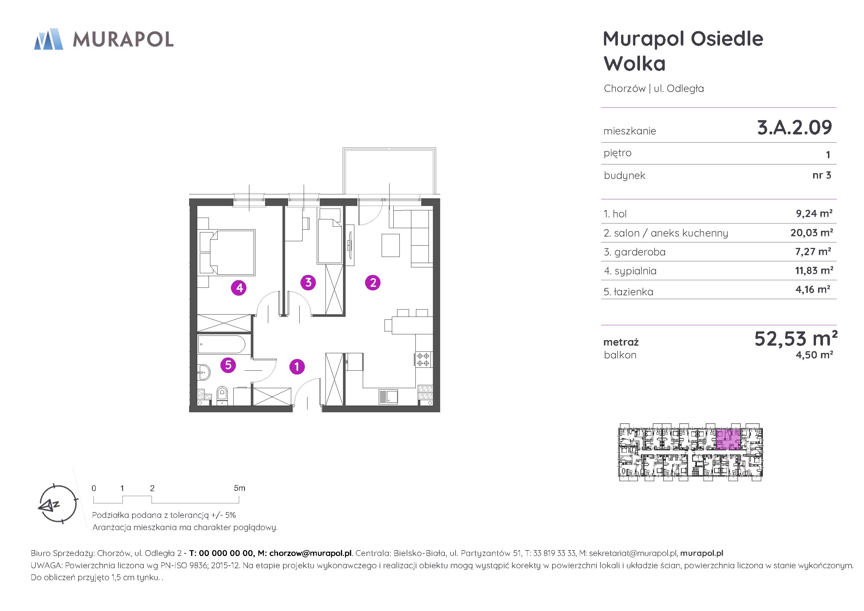 2 pokoje, mieszkanie 52,71 m², piętro 2, oferta nr 3.A.2.09, Murapol Osiedle Wolka, Chorzów, Centrum, ul. Odległa