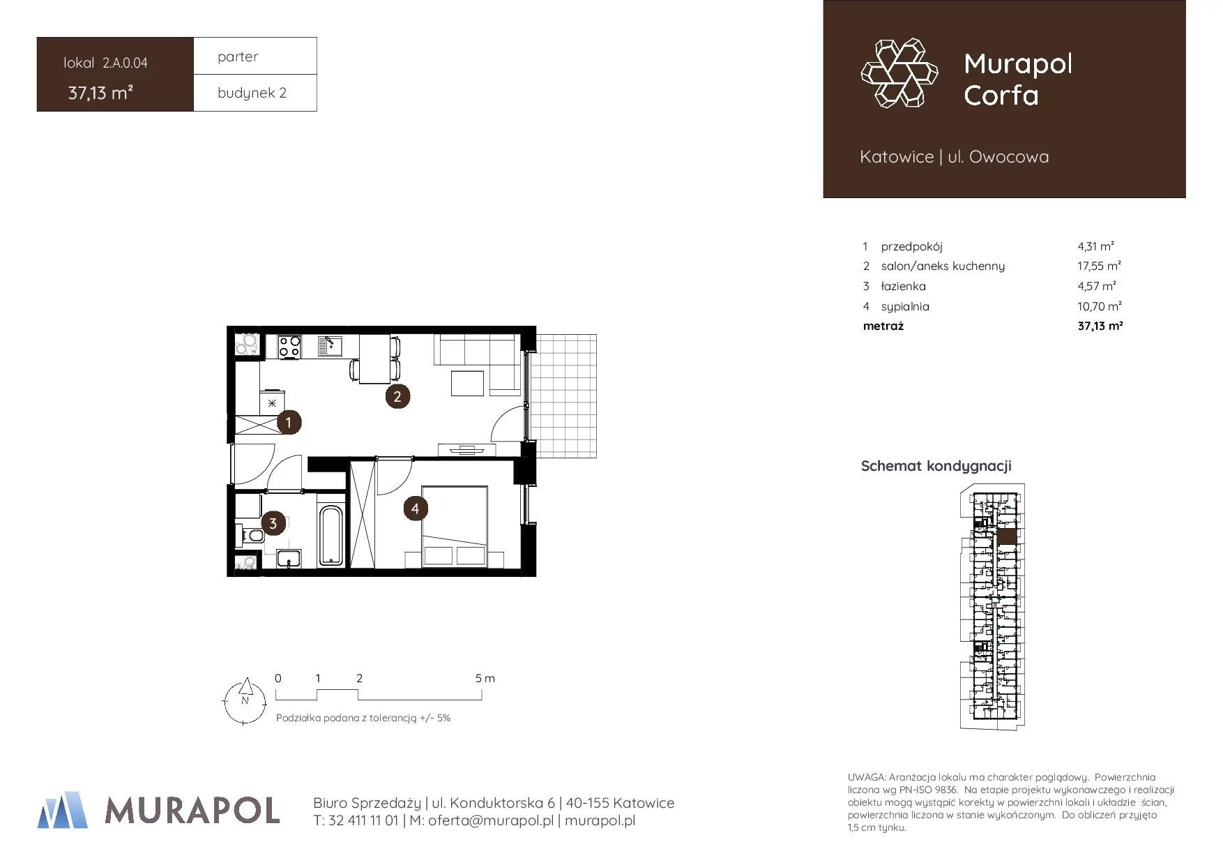 Mieszkanie 37,13 m², parter, oferta nr 2.A.0.04, Murapol Corfa, Katowice, Wełnowiec-Józefowiec, Wełnowiec, ul. Owocowa