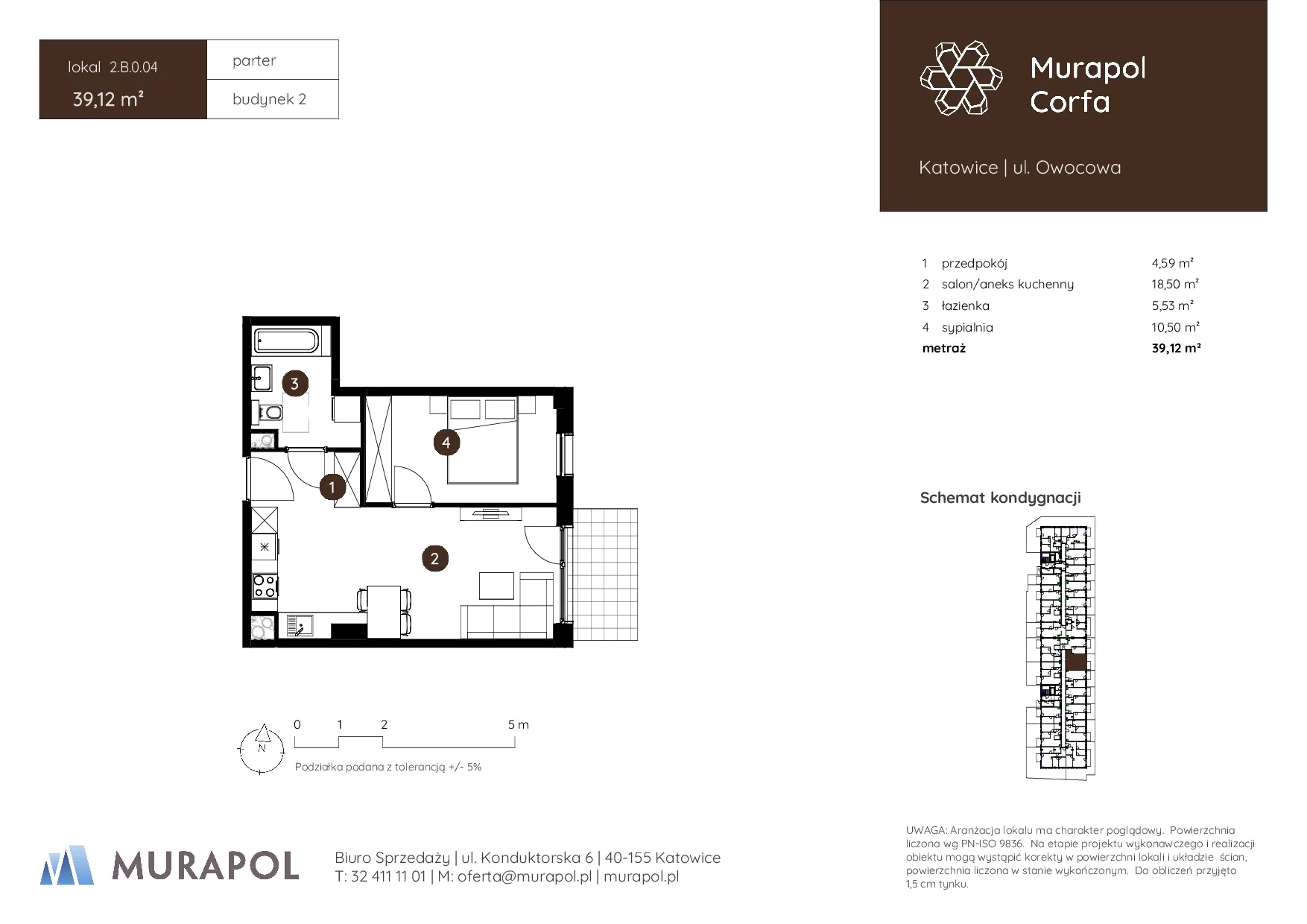 Mieszkanie 39,12 m², parter, oferta nr 2.B.0.04, Murapol Corfa, Katowice, Wełnowiec-Józefowiec, Wełnowiec, ul. Owocowa