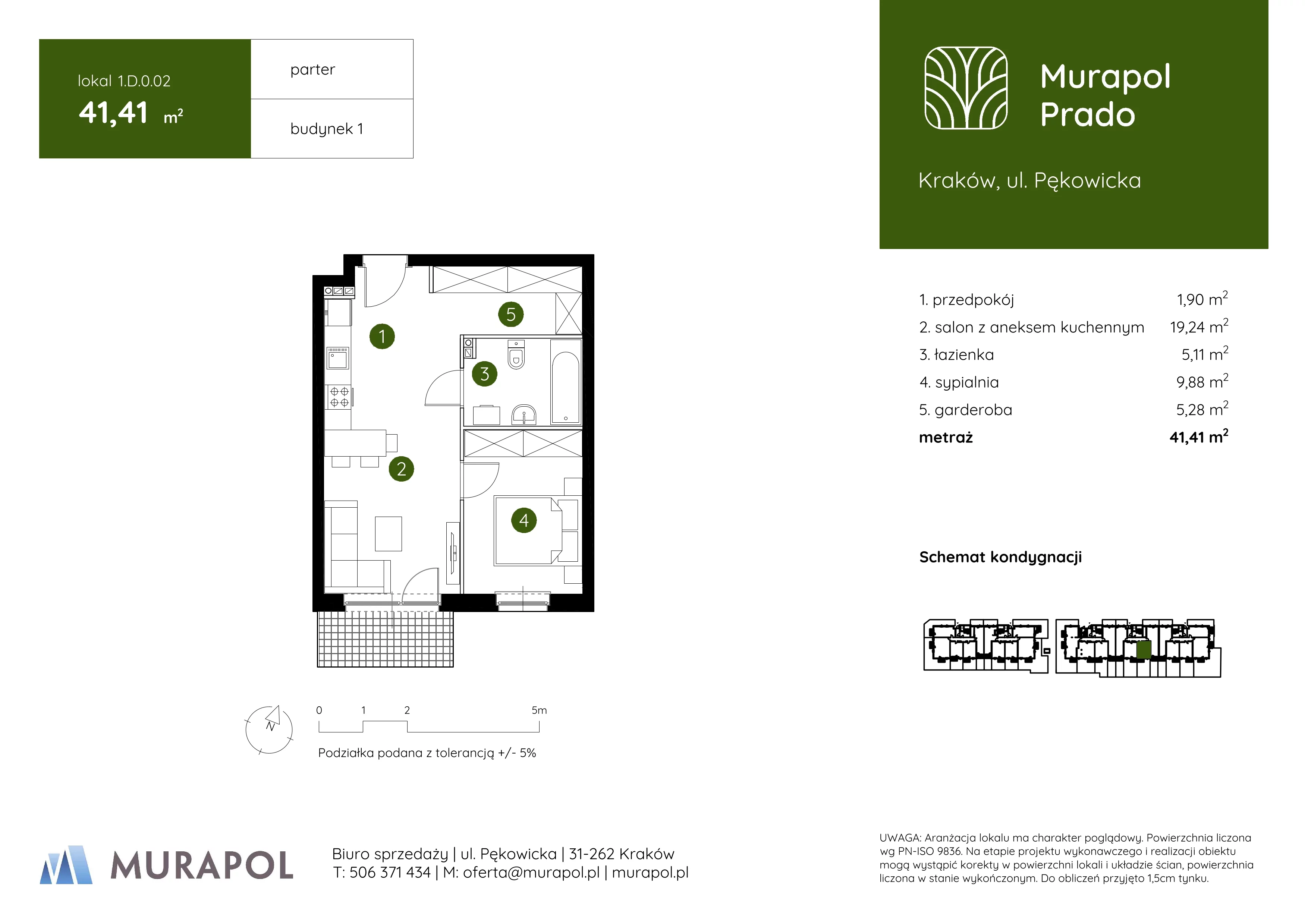 Mieszkanie 41,41 m², parter, oferta nr 1.D.0.02, Murapol Prado, Kraków, Prądnik Biały, ul. Pękowicka