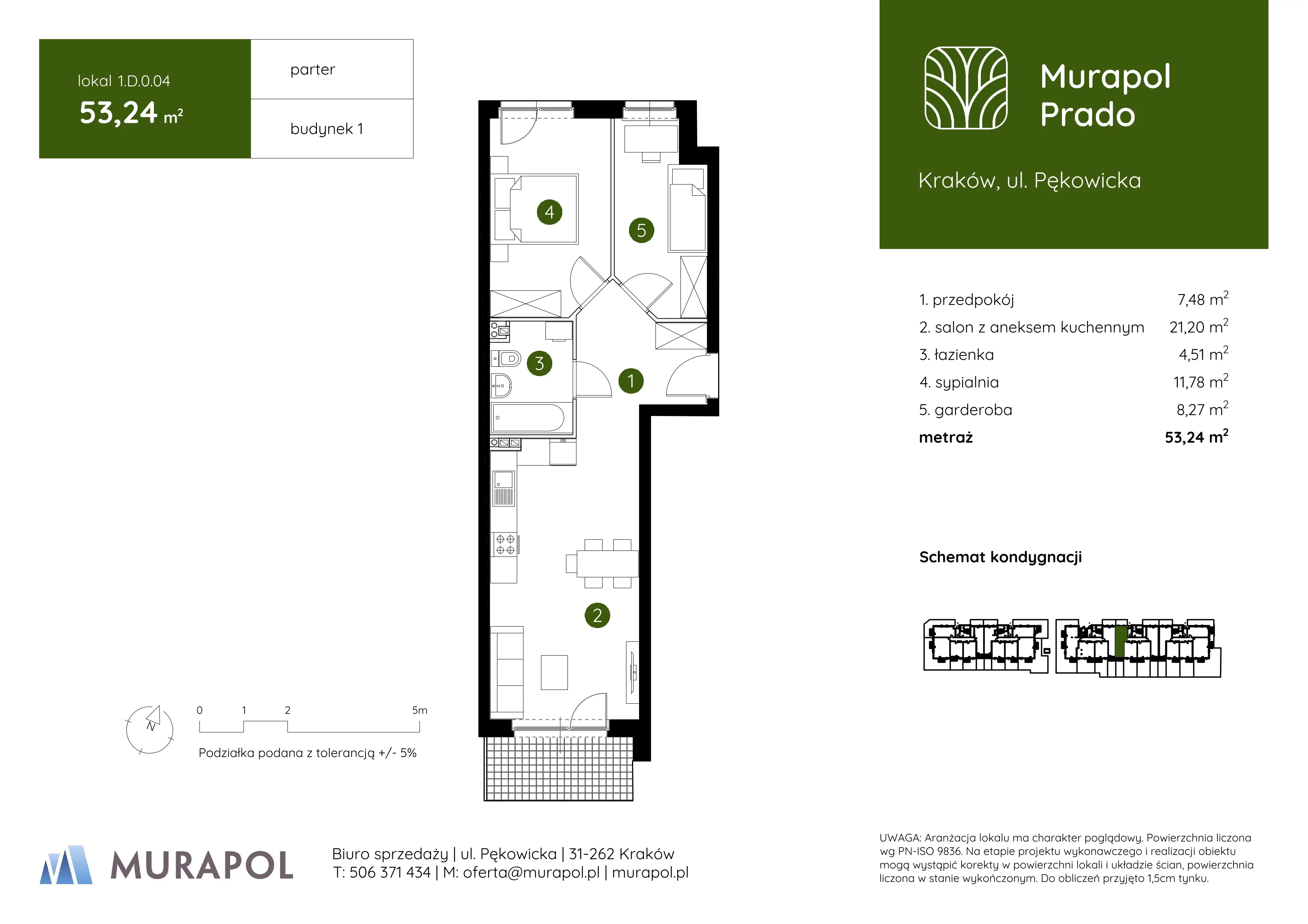 2 pokoje, mieszkanie 53,24 m², parter, oferta nr 1.D.0.04, Murapol Prado, Kraków, Prądnik Biały, ul. Pękowicka