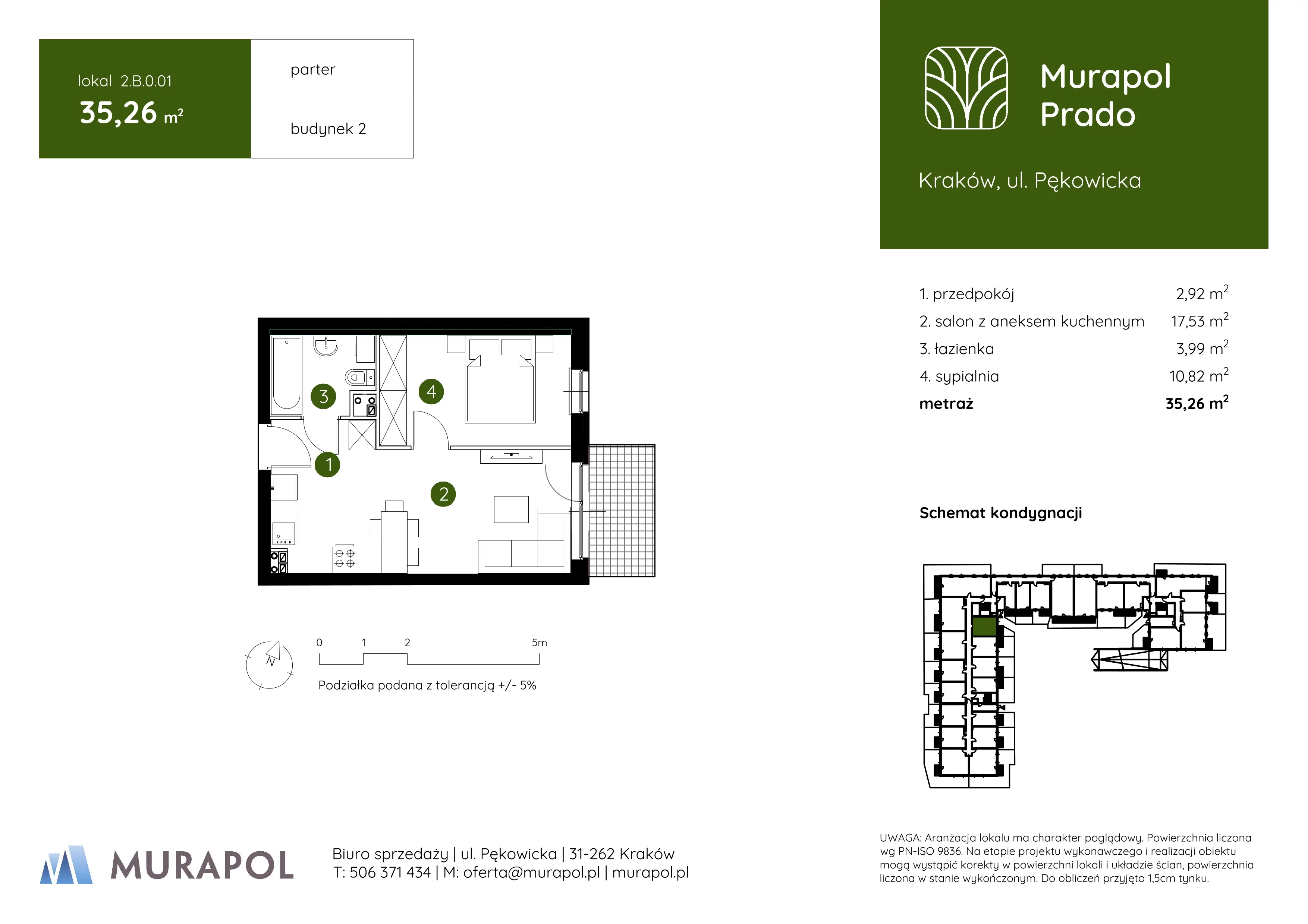 2 pokoje, mieszkanie 35,26 m², parter, oferta nr 2.B.0.01, Murapol Prado, Kraków, Prądnik Biały, ul. Piaszczysta