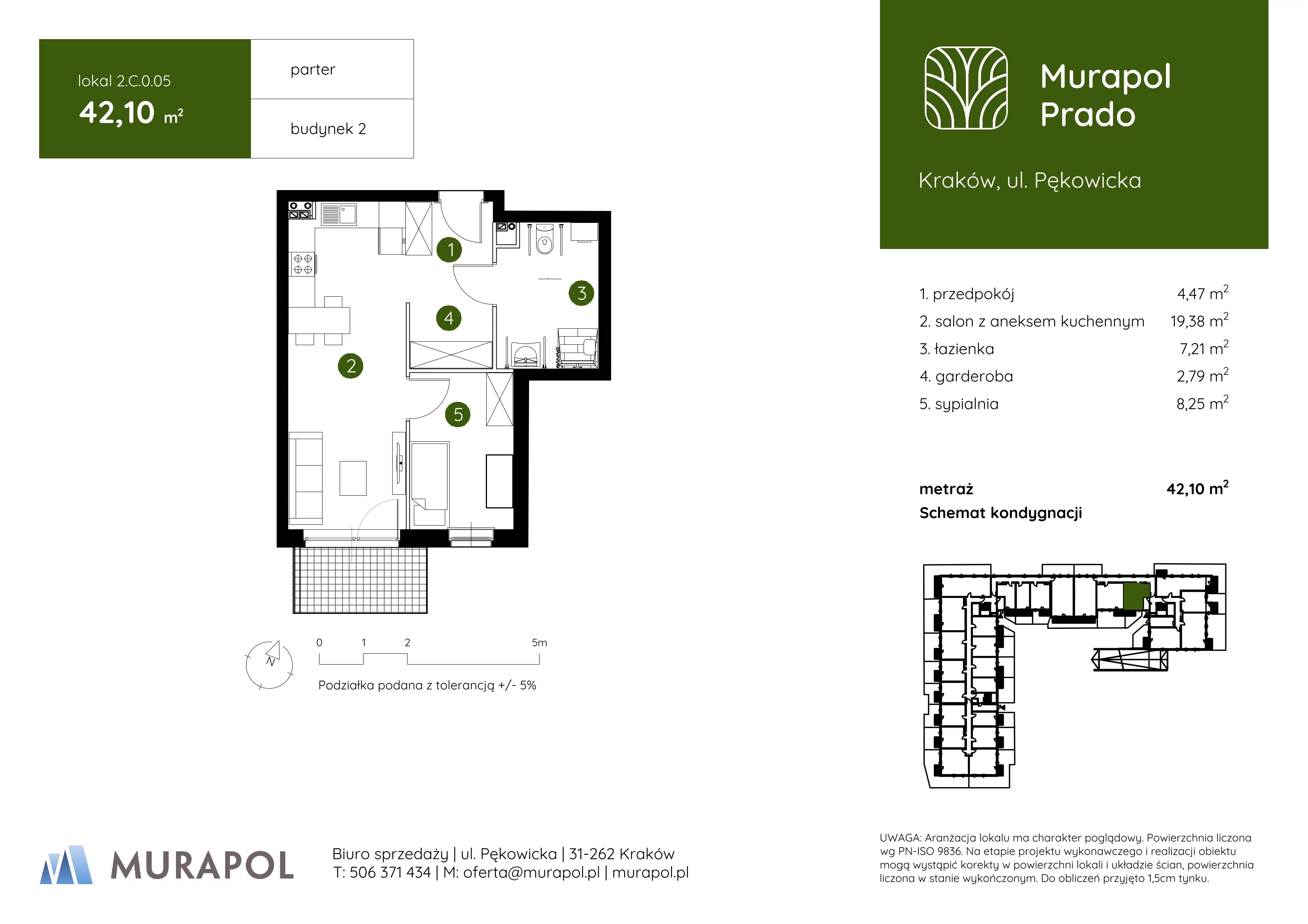 2 pokoje, mieszkanie 42,10 m², parter, oferta nr 2.C.0.05, Murapol Prado, Kraków, Prądnik Biały, ul. Piaszczysta