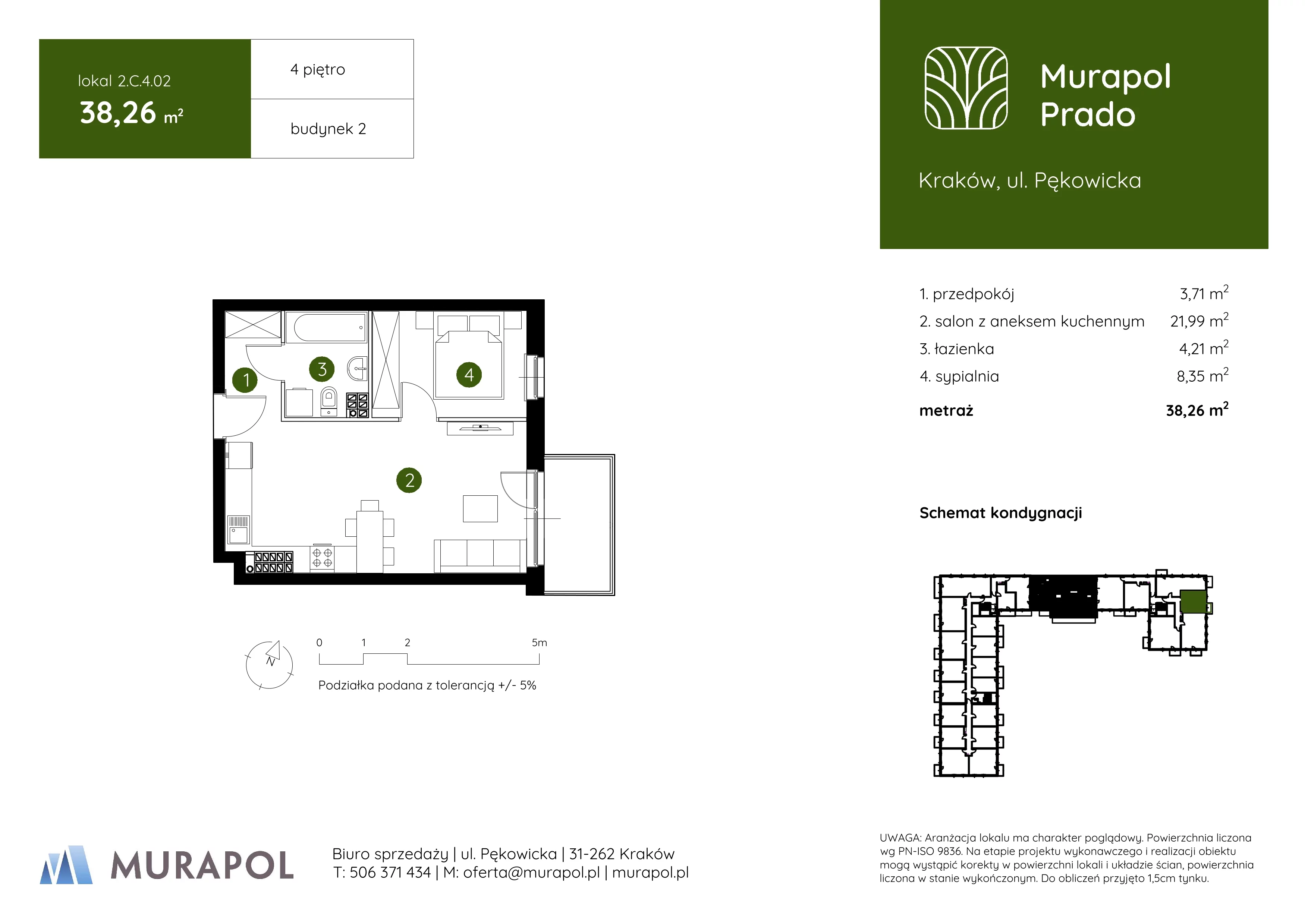 2 pokoje, mieszkanie 38,26 m², piętro 4, oferta nr 2.C.4.02, Murapol Prado, Kraków, Prądnik Biały, ul. Piaszczysta