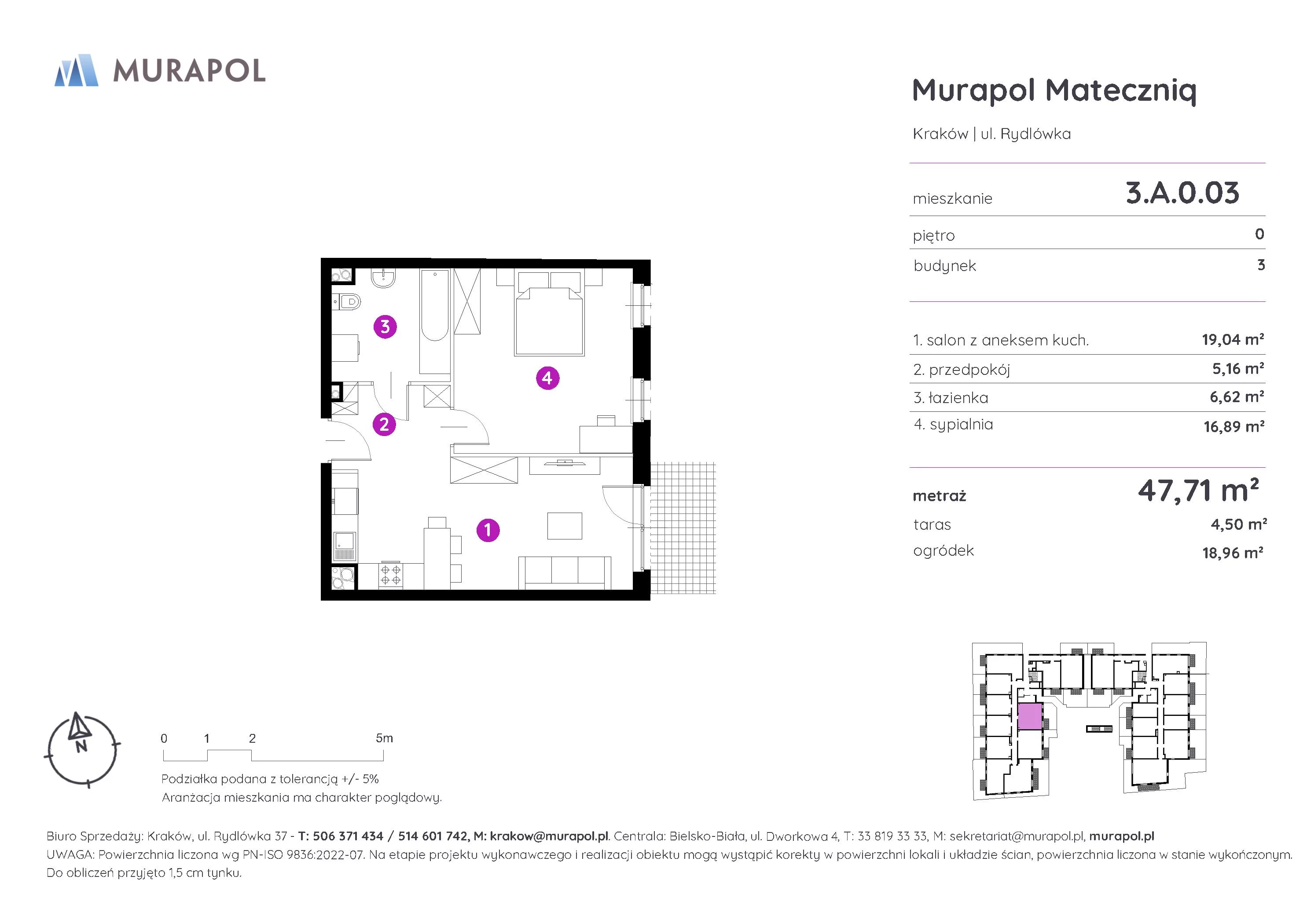 Mieszkanie 47,71 m², parter, oferta nr 3.A.0.03, Murapol Mateczniq, Kraków, Podgórze, Mateczny, ul. Rydlówka