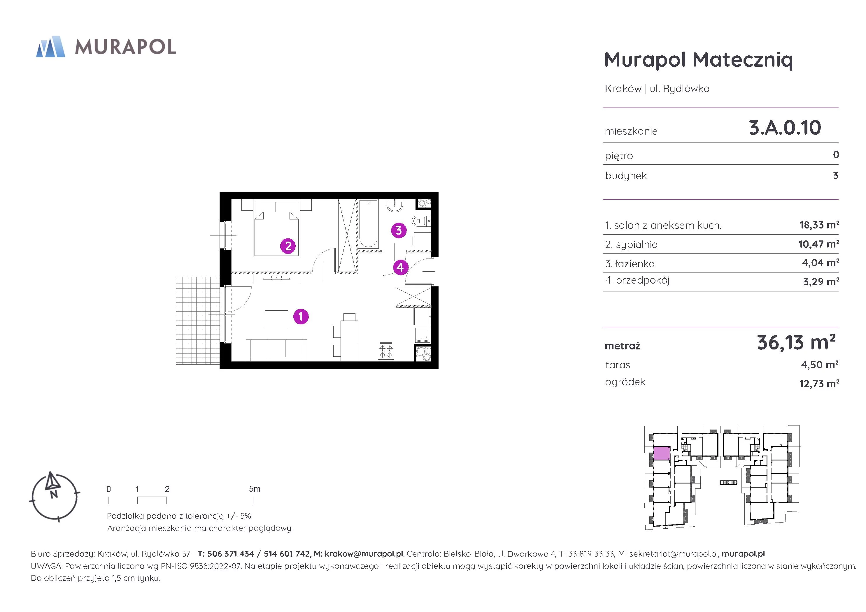 Mieszkanie 36,13 m², parter, oferta nr 3.A.0.10, Murapol Mateczniq, Kraków, Podgórze, Mateczny, ul. Rydlówka