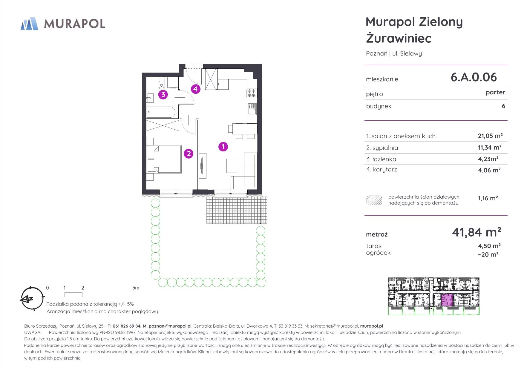 Mieszkanie 41,84 m², parter, oferta nr 6.A.0.06, Murapol Zielony Żurawiniec, Poznań, Naramowice, ul. Sielawy