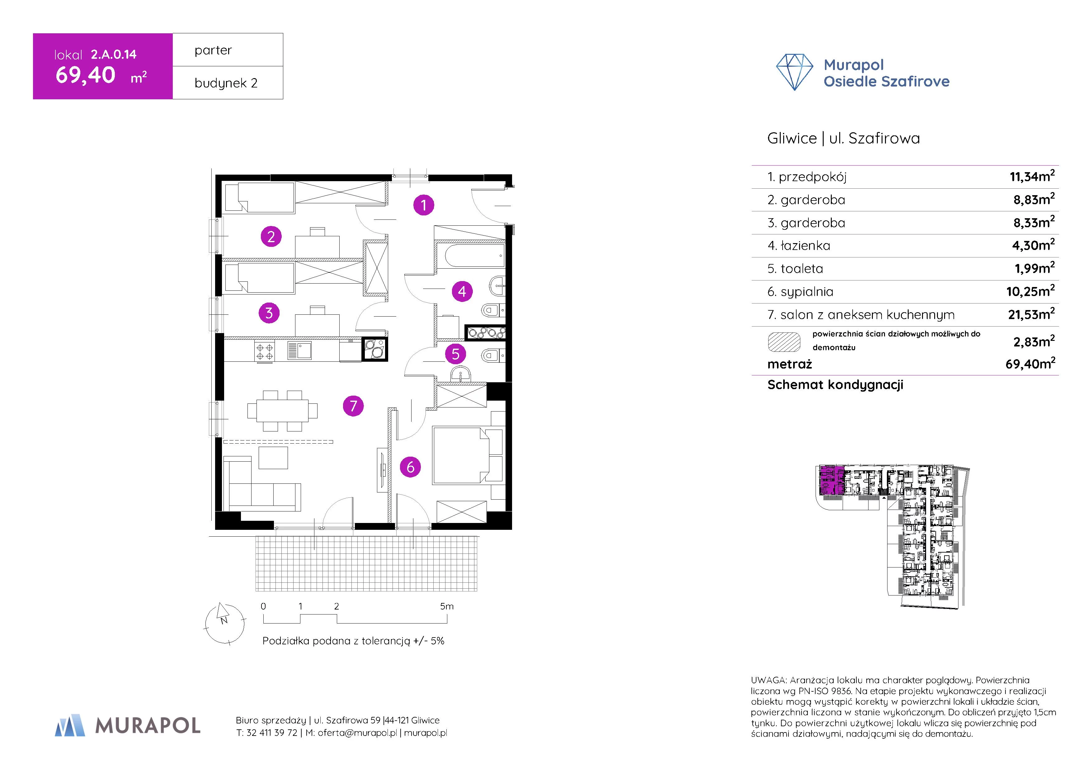 Mieszkanie 69,40 m², parter, oferta nr 2.A.0.14, Murapol Osiedle Szafirove, Gliwice, Stare Gliwice, ul. Szafirowa-idx