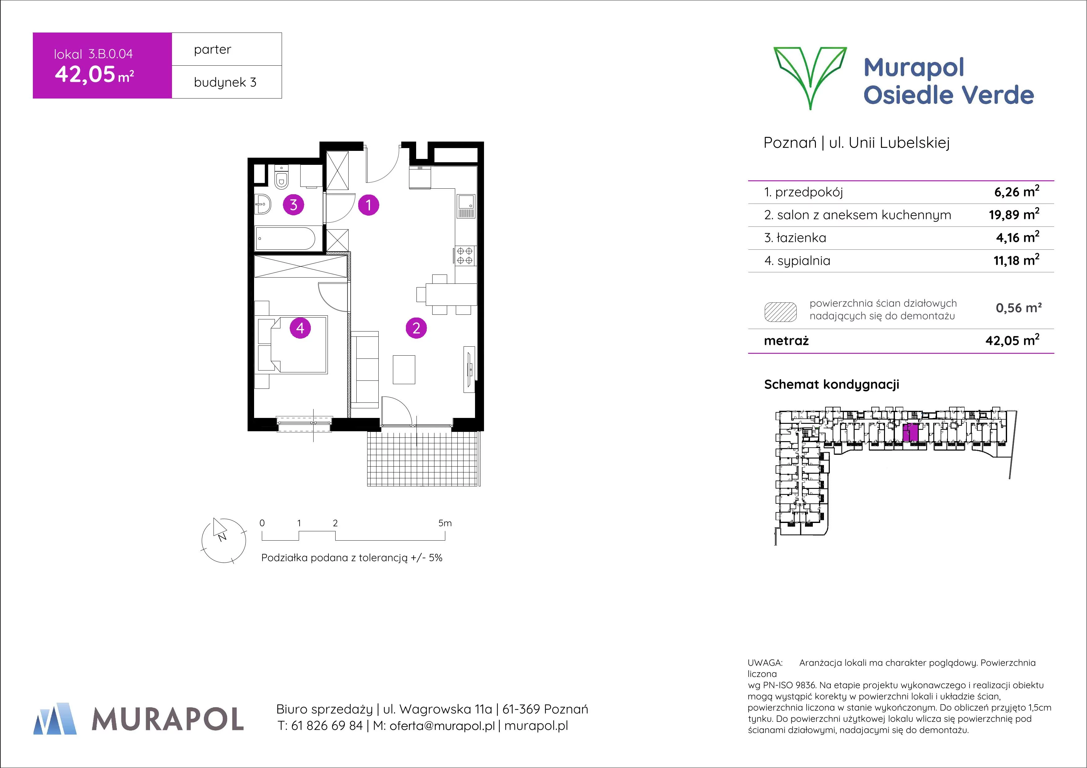 Mieszkanie 42,05 m², parter, oferta nr 3.B.0.04, Murapol Osiedle Verde, Poznań, Żegrze, Starołęka, ul. Wagrowska