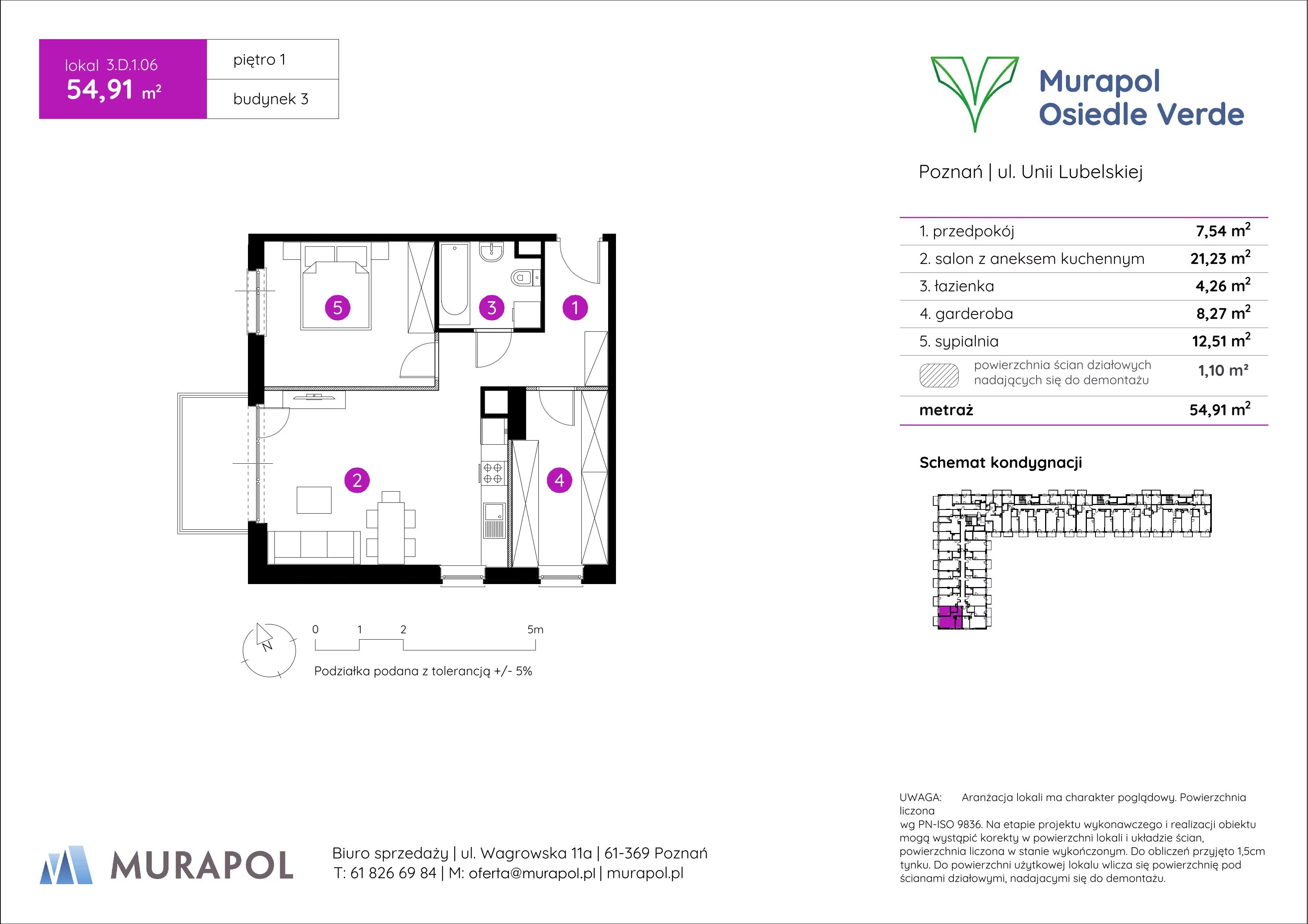 Mieszkanie 54,91 m², piętro 1, oferta nr 3.D.1.06, Murapol Osiedle Verde, Poznań, Żegrze, Starołęka, ul. Wagrowska