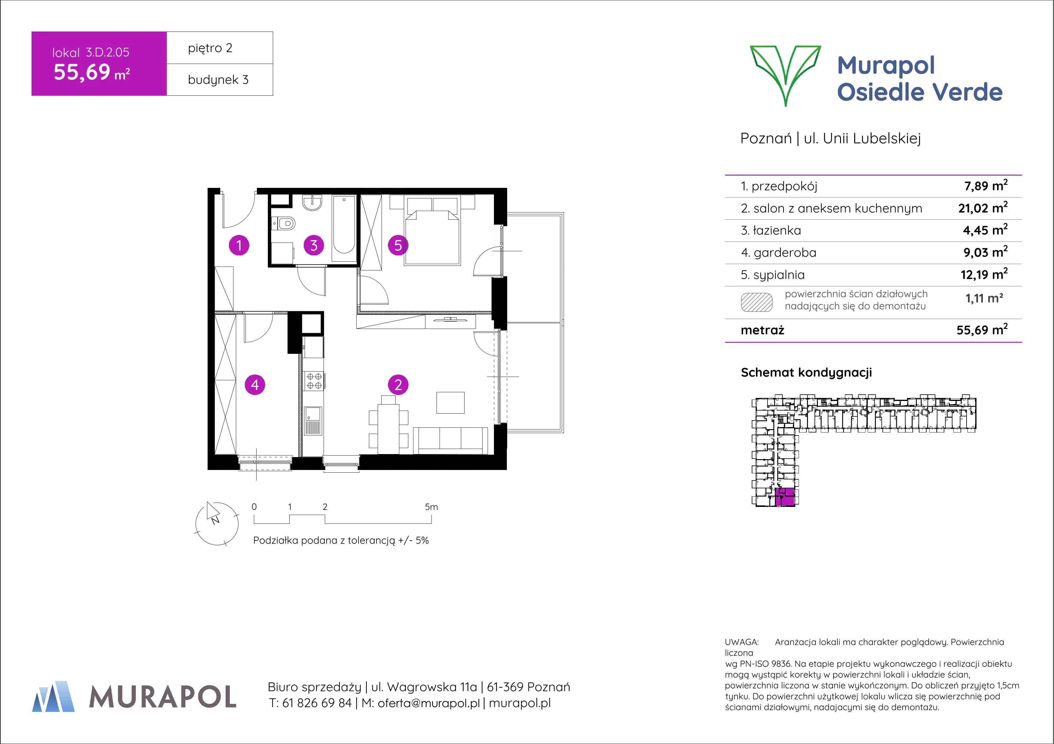 Mieszkanie 55,69 m², piętro 2, oferta nr 3.D.2.05, Murapol Osiedle Verde, Poznań, Żegrze, Starołęka, ul. Wagrowska-idx