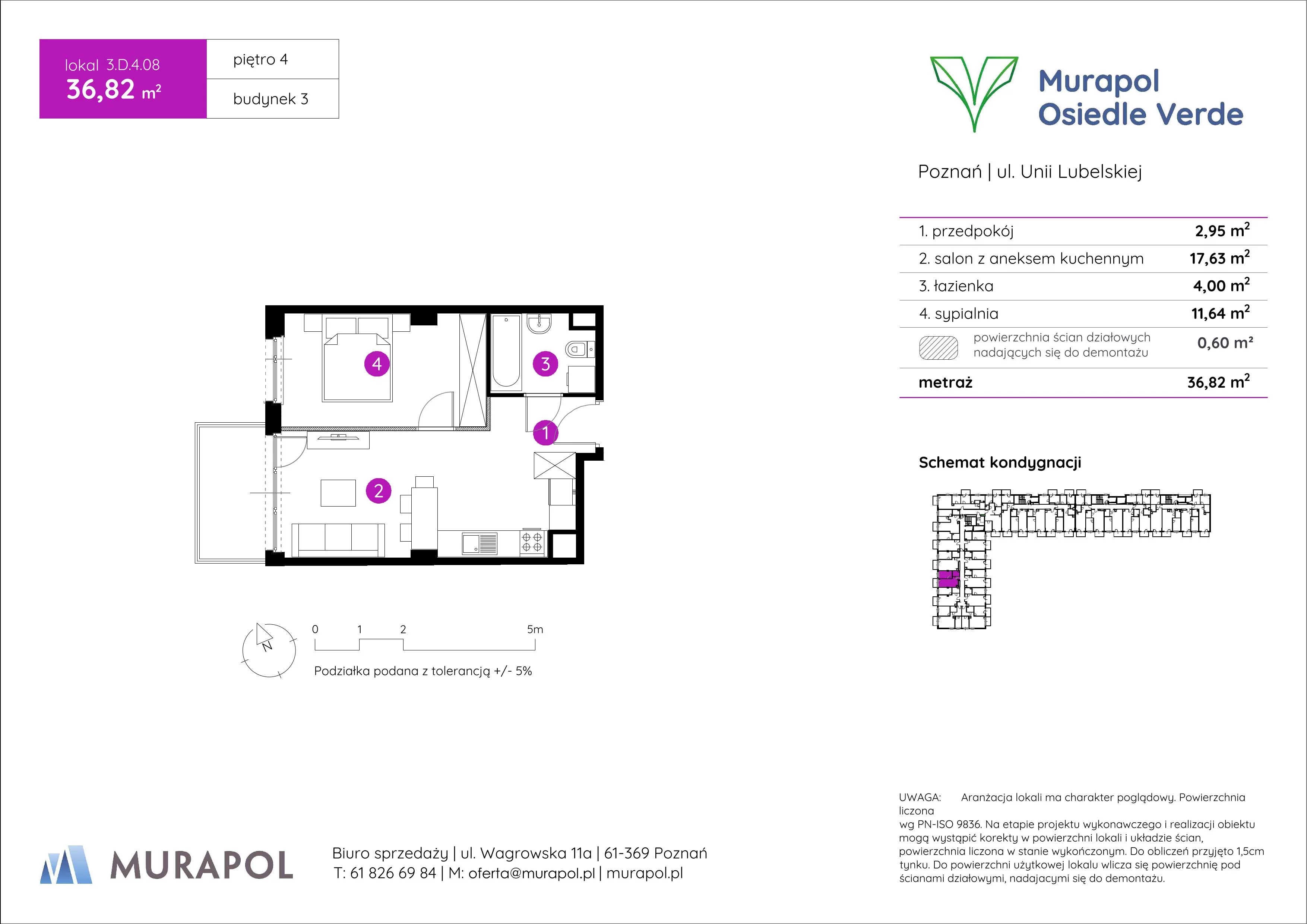 Mieszkanie 36,82 m², piętro 4, oferta nr 3.D.4.08, Murapol Osiedle Verde, Poznań, Żegrze, Starołęka, ul. Wagrowska