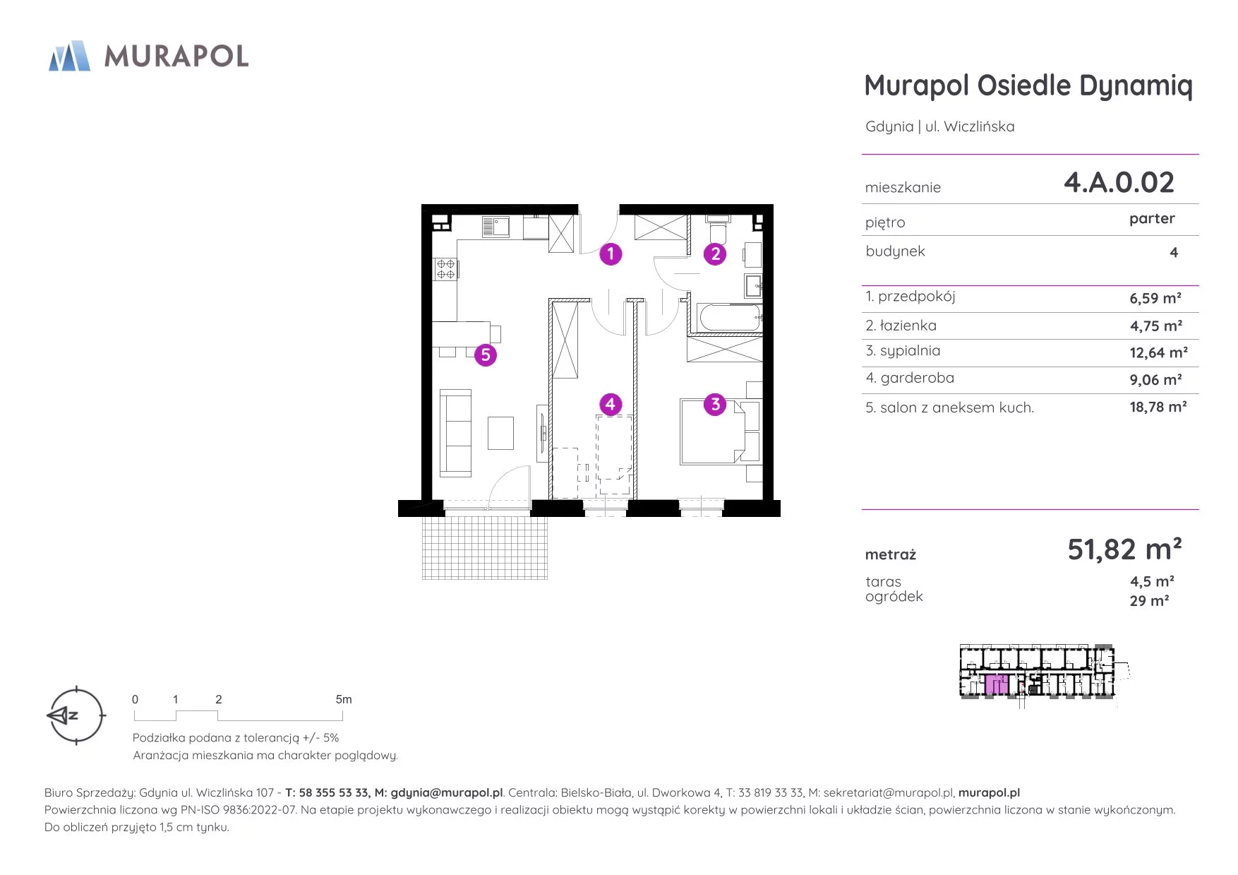 Mieszkanie 51,82 m², parter, oferta nr 4.A.0.02, Murapol Osiedle Dynamiq, Gdynia, Chwarzno-Wiczlino, ul. Wiczlińska