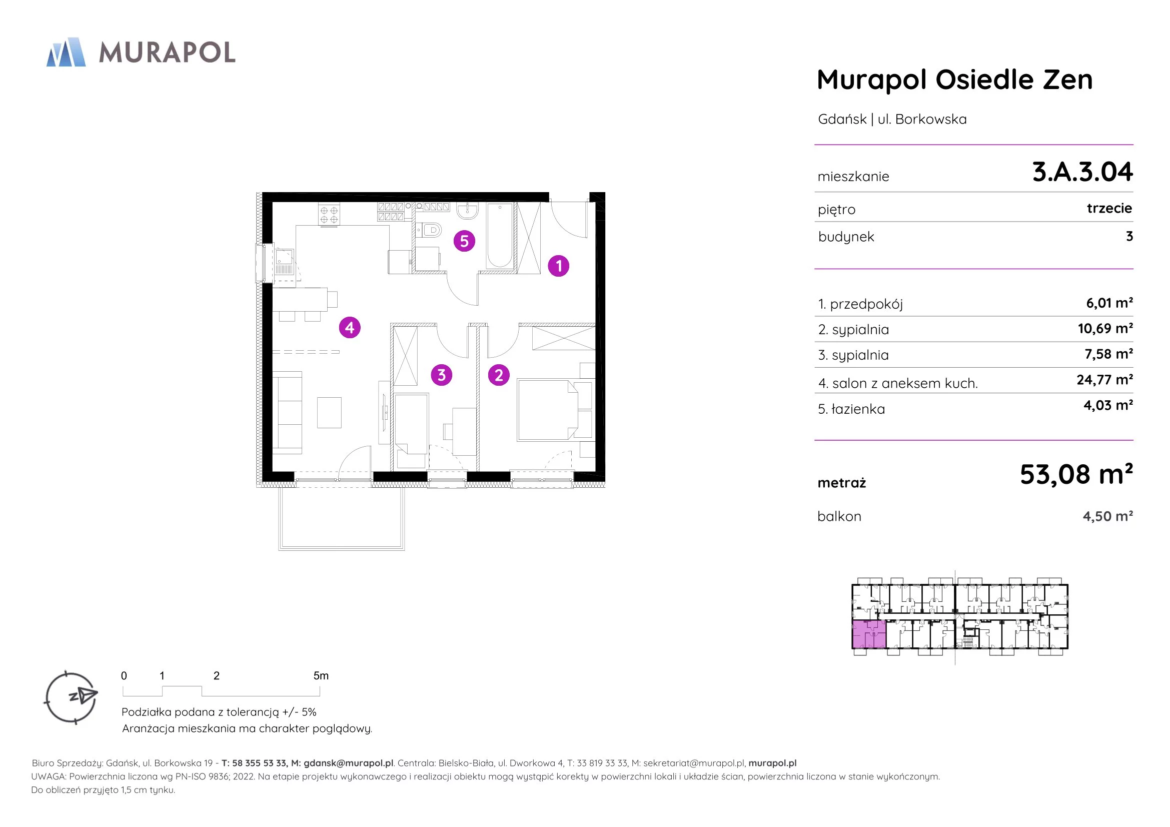 Mieszkanie 53,08 m², piętro 3, oferta nr 3.A.3.04, Murapol Osiedle Zen, Gdańsk, Orunia Górna-Gdańsk Południe, Maćkowy, ul. Borkowska-idx