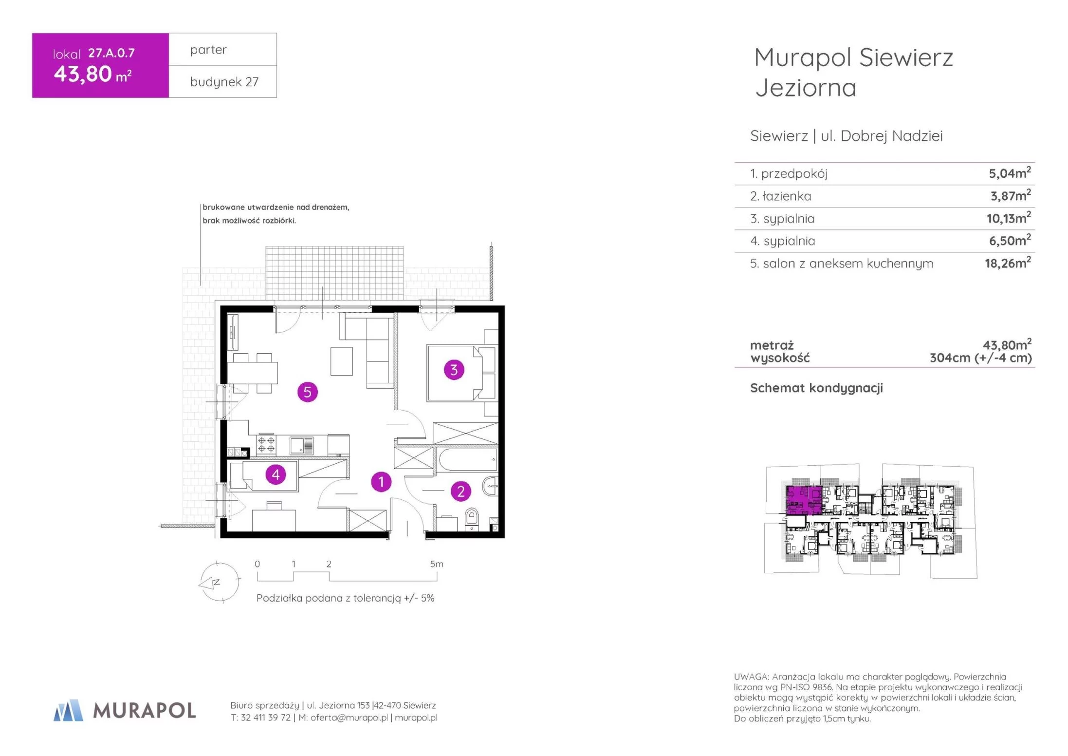 3 pokoje, mieszkanie 43,80 m², parter, oferta nr 27.A.0.7, Murapol Siewierz Jeziorna - Gotowe mieszkania, Siewierz, ul. Jeziorna 153