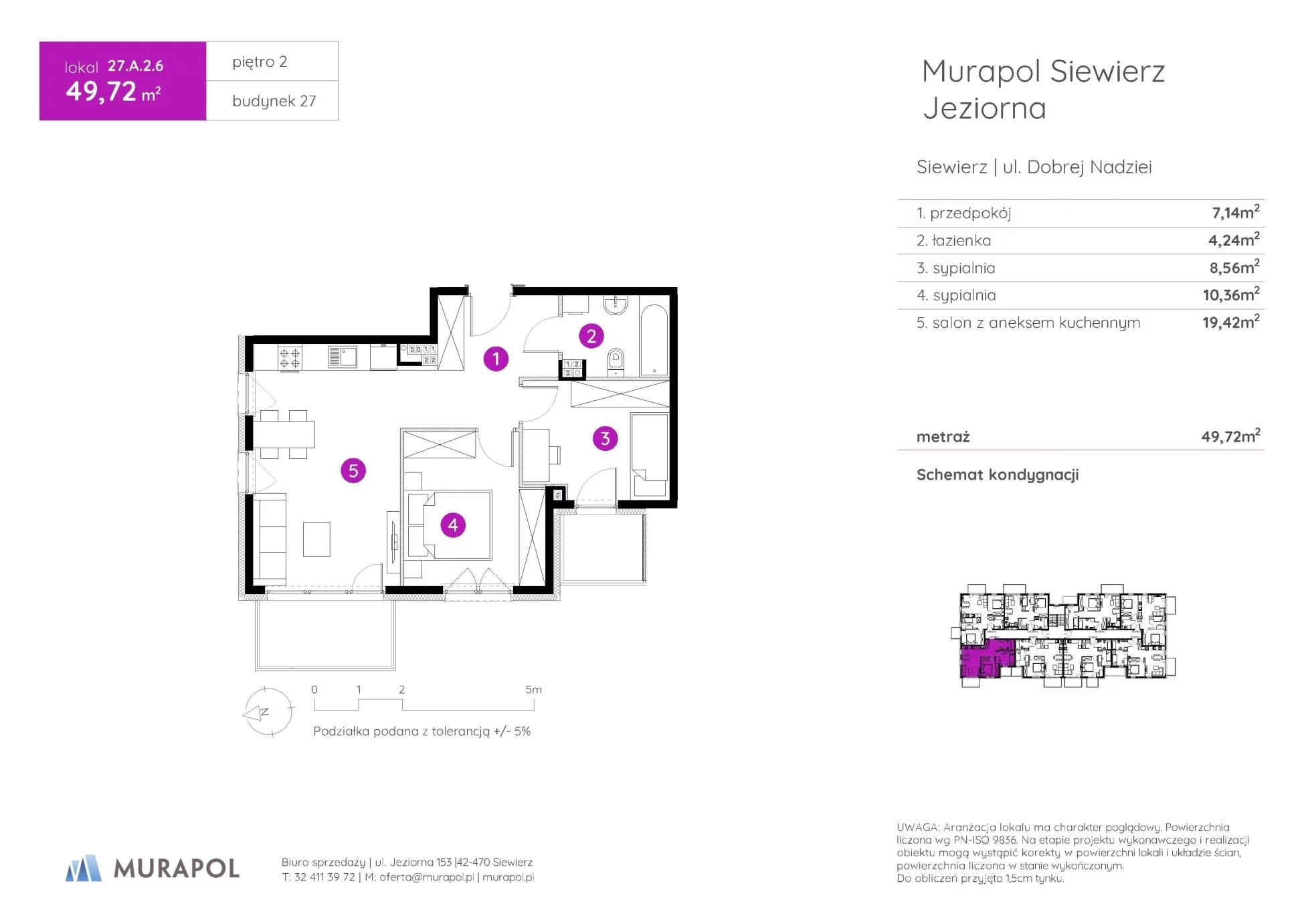 3 pokoje, mieszkanie 49,72 m², piętro 2, oferta nr 27.A.2.6, Murapol Siewierz Jeziorna - Gotowe mieszkania, Siewierz, ul. Jeziorna 153