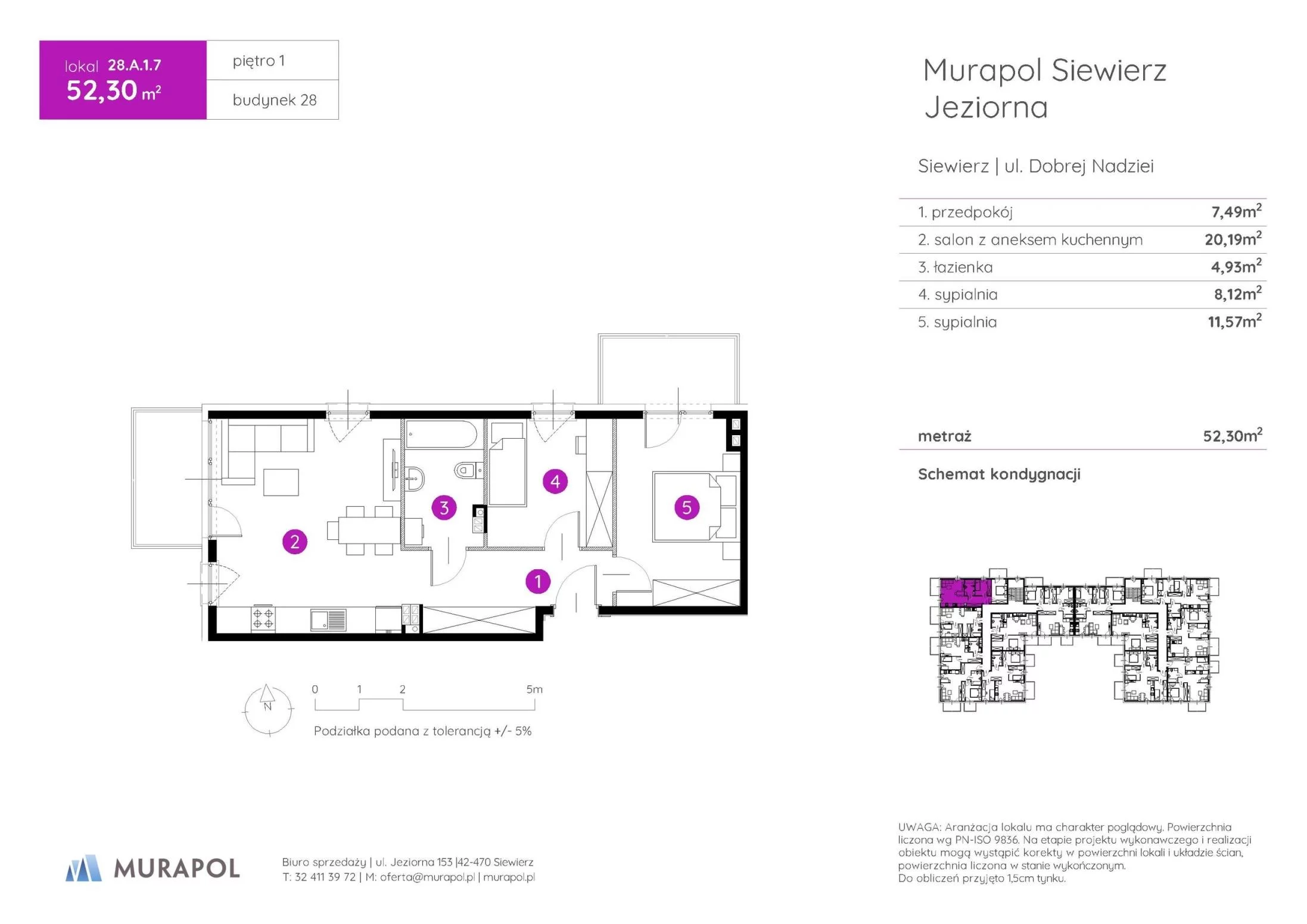 3 pokoje, mieszkanie 52,30 m², piętro 1, oferta nr 28.A.1.7, Murapol Siewierz Jeziorna - Gotowe mieszkania, Siewierz, ul. Jeziorna 153