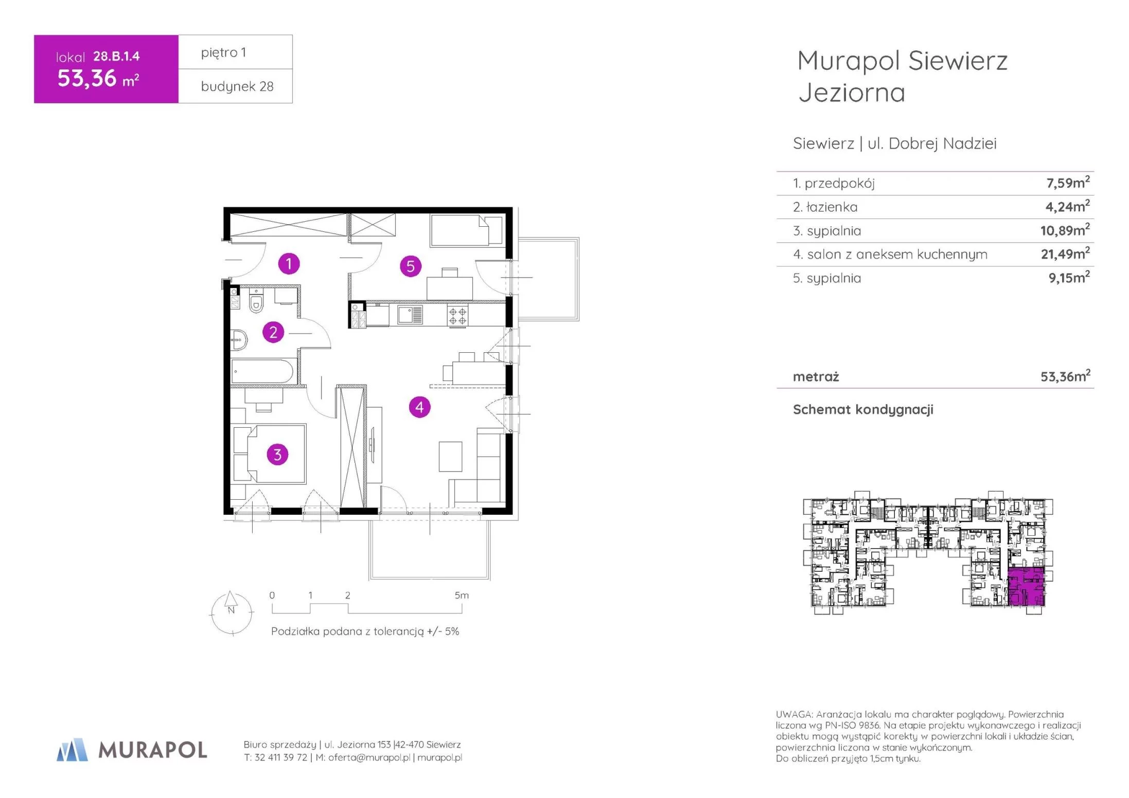 3 pokoje, mieszkanie 53,36 m², piętro 1, oferta nr 28.B.1.4, Murapol Siewierz Jeziorna - Gotowe mieszkania, Siewierz, ul. Jeziorna 153