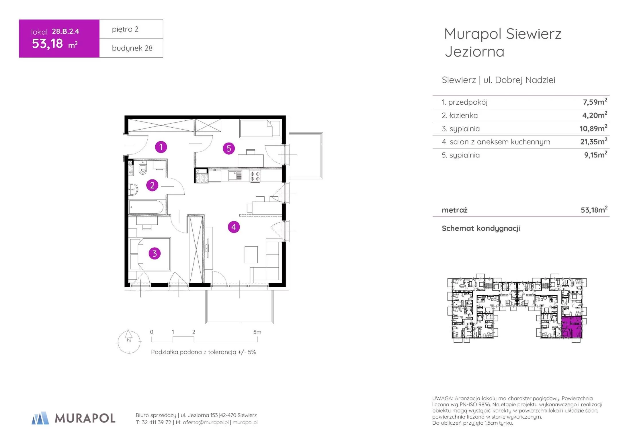 3 pokoje, mieszkanie 53,18 m², piętro 2, oferta nr 28.B.2.4, Murapol Siewierz Jeziorna - Gotowe mieszkania, Siewierz, ul. Jeziorna 153