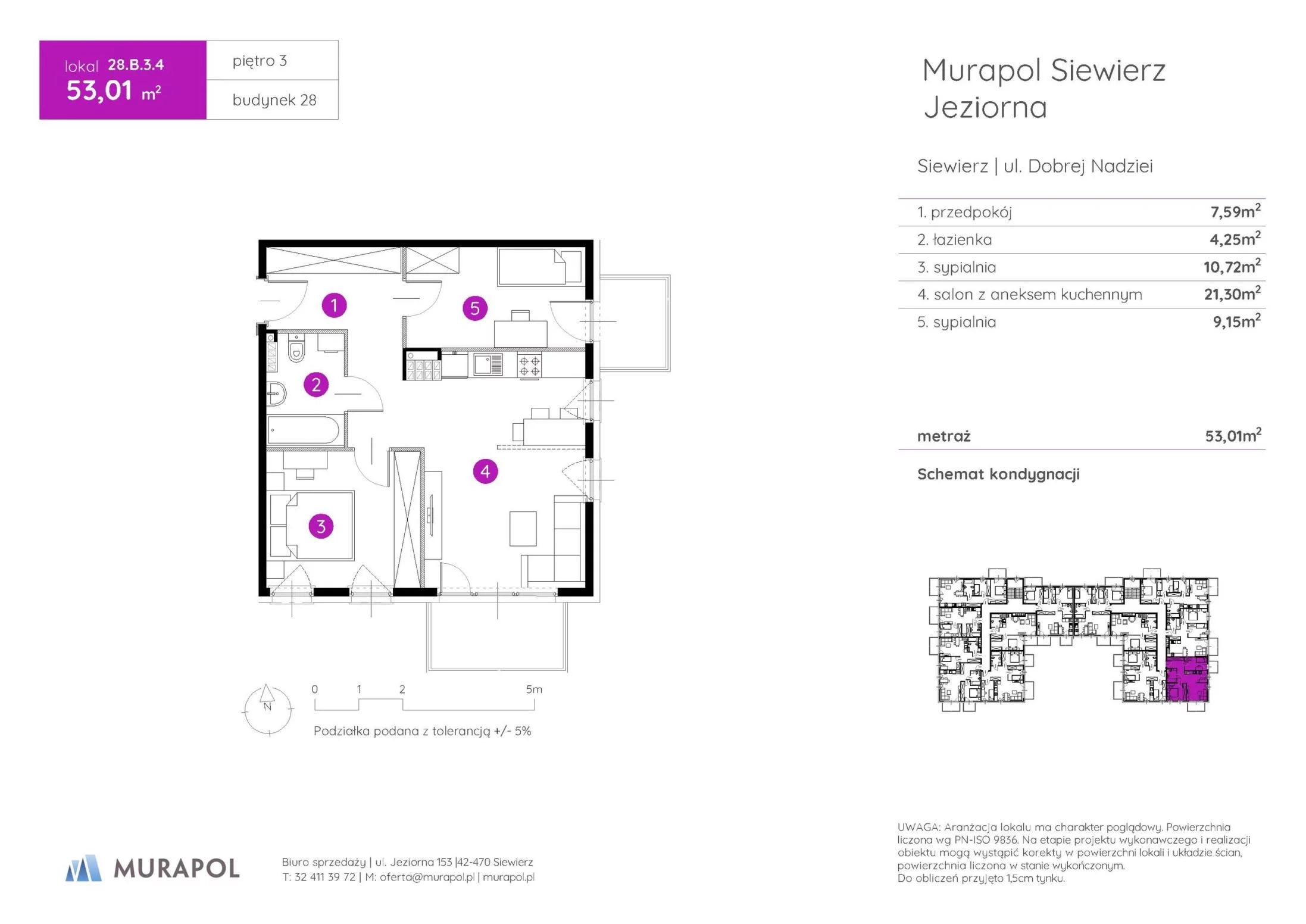3 pokoje, mieszkanie 53,01 m², piętro 3, oferta nr 28.B.3.4, Murapol Siewierz Jeziorna - Gotowe mieszkania, Siewierz, ul. Jeziorna 153