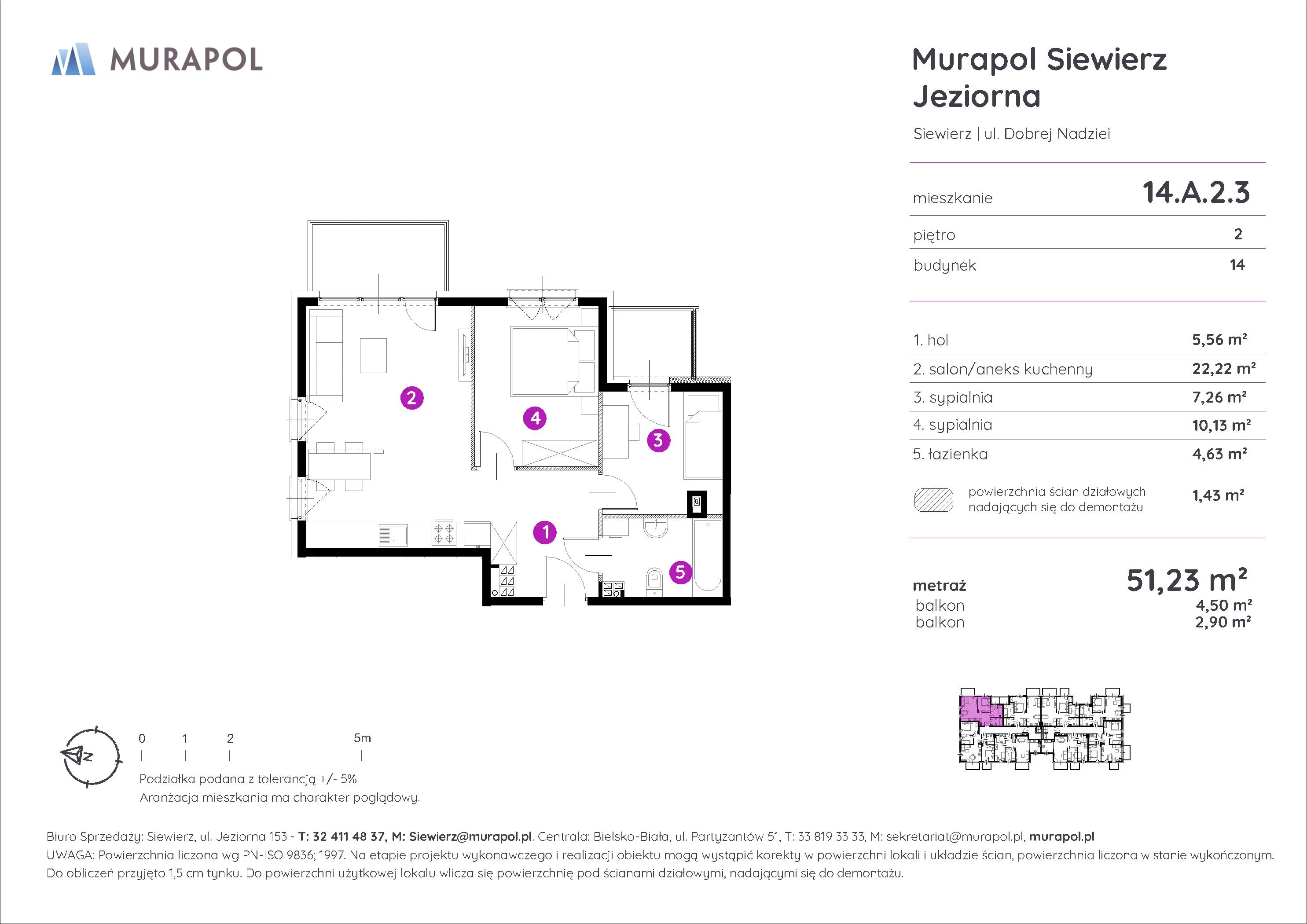 3 pokoje, mieszkanie 51,23 m², piętro 2, oferta nr 14.A.2.3, Murapol Siewierz Jeziorna - Gotowe mieszkania, Siewierz, ul. Jeziorna 153