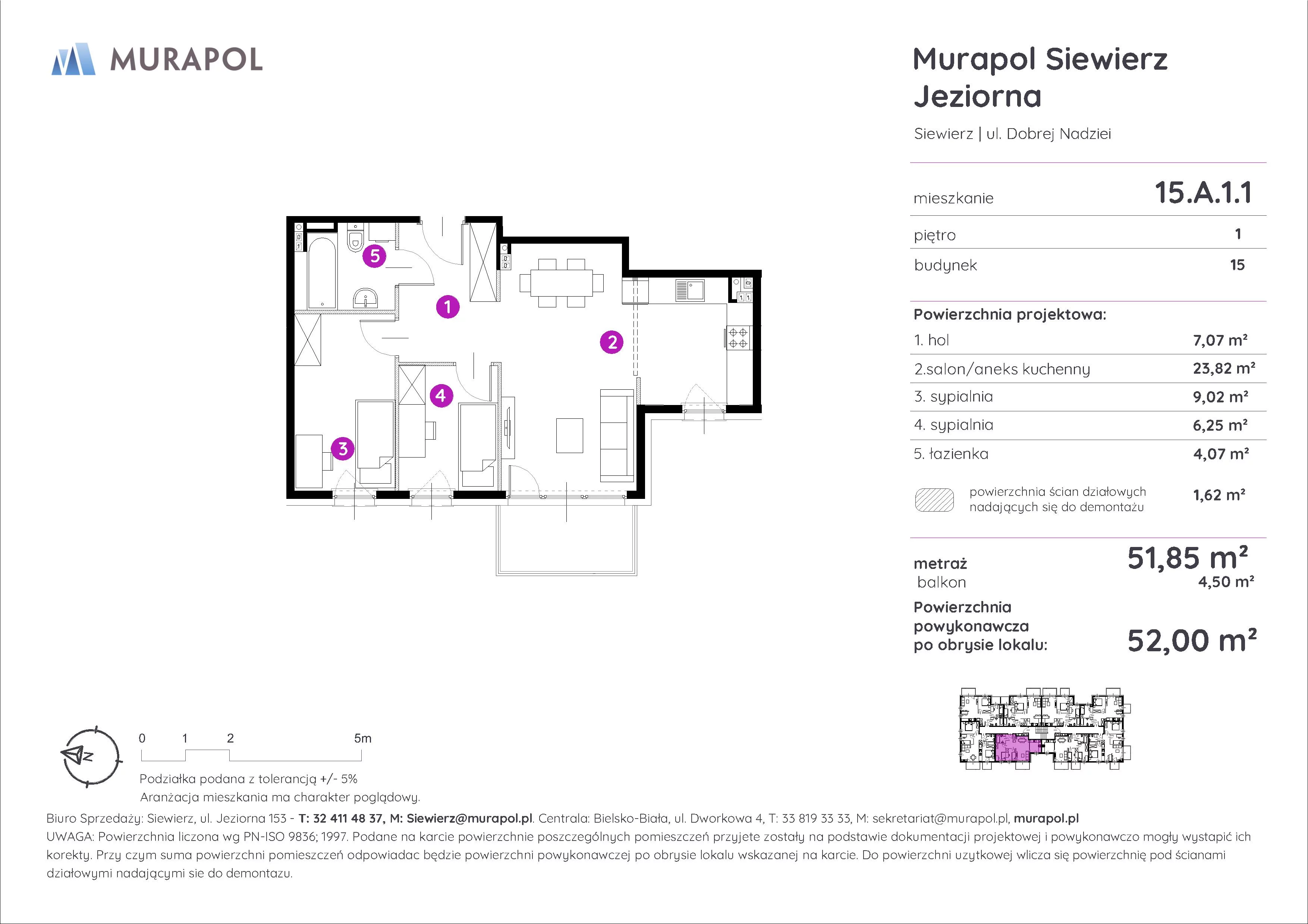 3 pokoje, mieszkanie 52,00 m², piętro 1, oferta nr 15.A.1.1, Murapol Siewierz Jeziorna, Siewierz, ul. Jeziorna 153