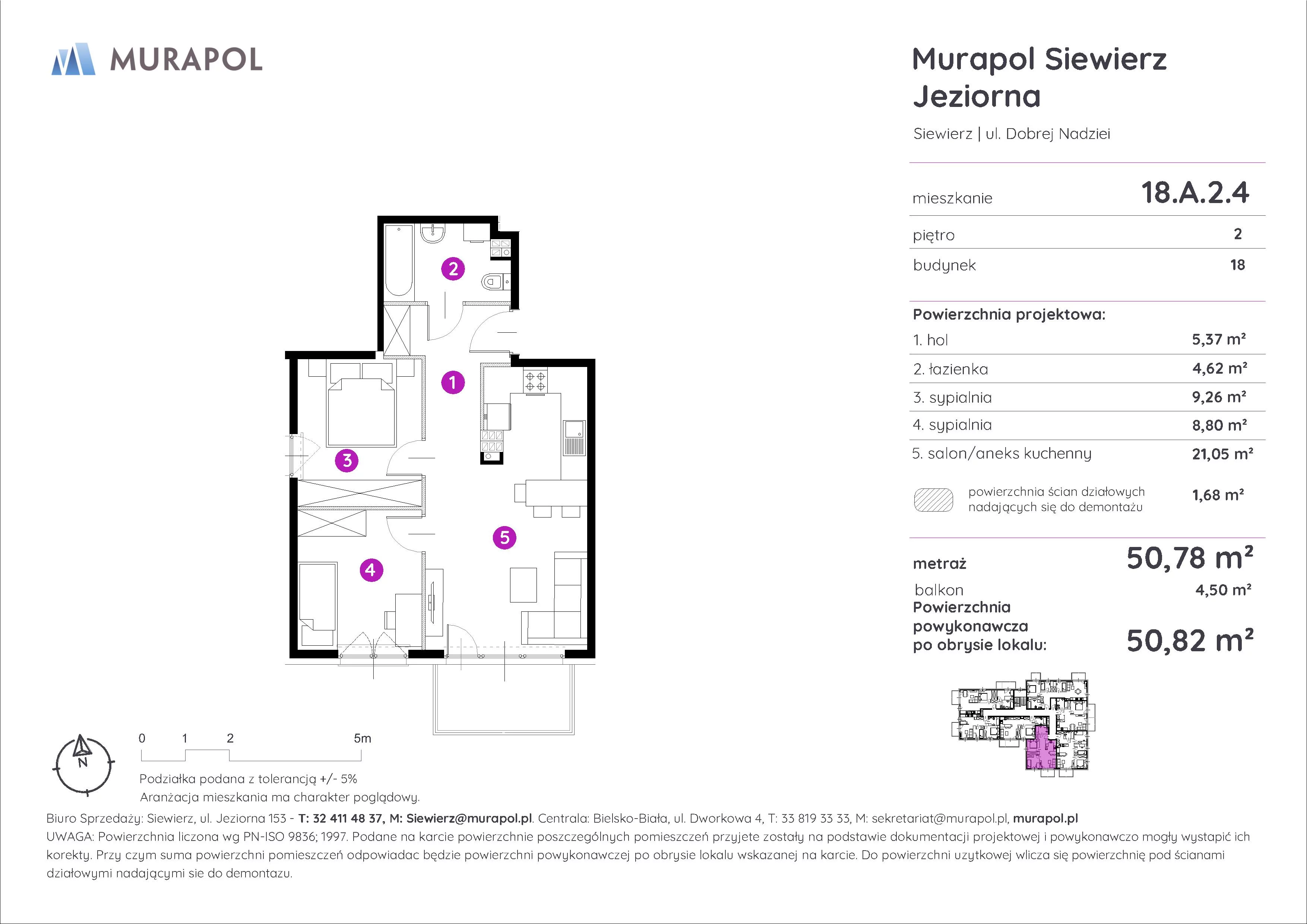 3 pokoje, mieszkanie 50,82 m², piętro 2, oferta nr 18.A.2.4, Murapol Siewierz Jeziorna, Siewierz, ul. Jeziorna 153