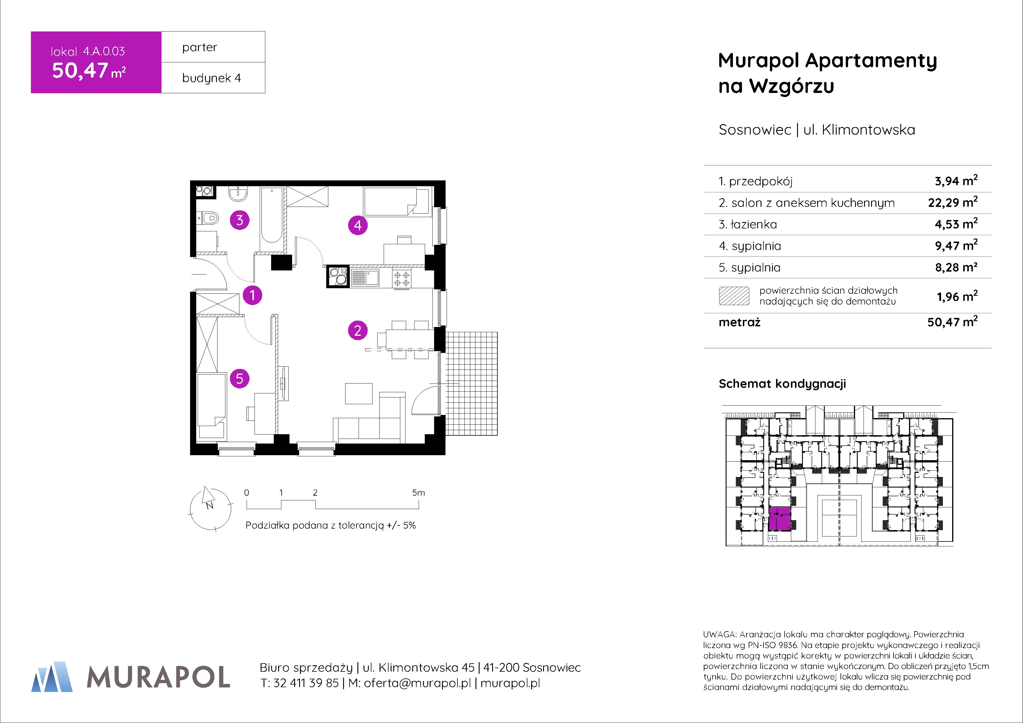 Mieszkanie 50,47 m², parter, oferta nr 4.A.0.03, Murapol Apartamenty Na Wzgórzu, Sosnowiec, Klimontów, ul. Klimontowska 45