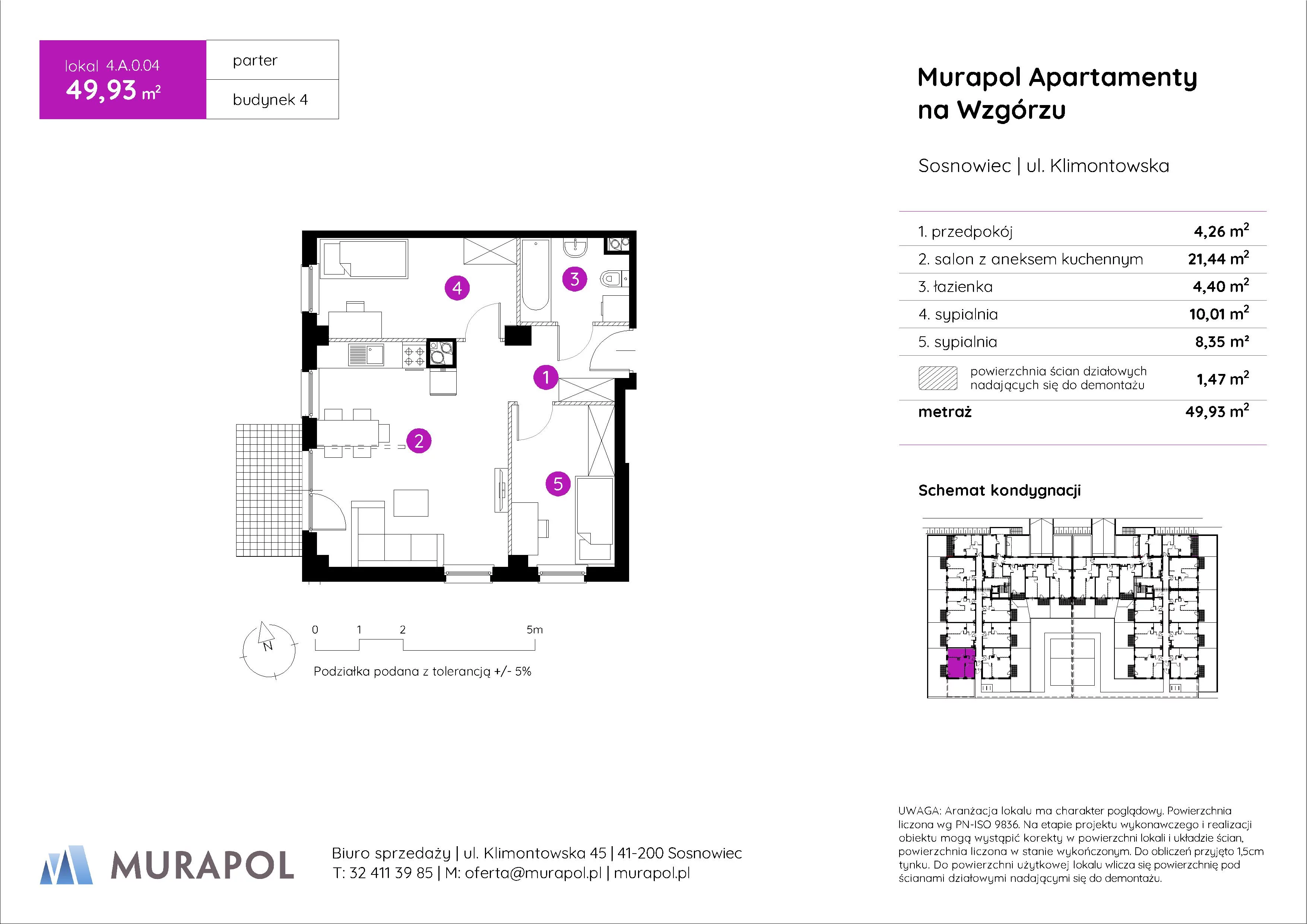 Mieszkanie 49,93 m², parter, oferta nr 4.A.0.04, Murapol Apartamenty Na Wzgórzu, Sosnowiec, Klimontów, ul. Klimontowska 45