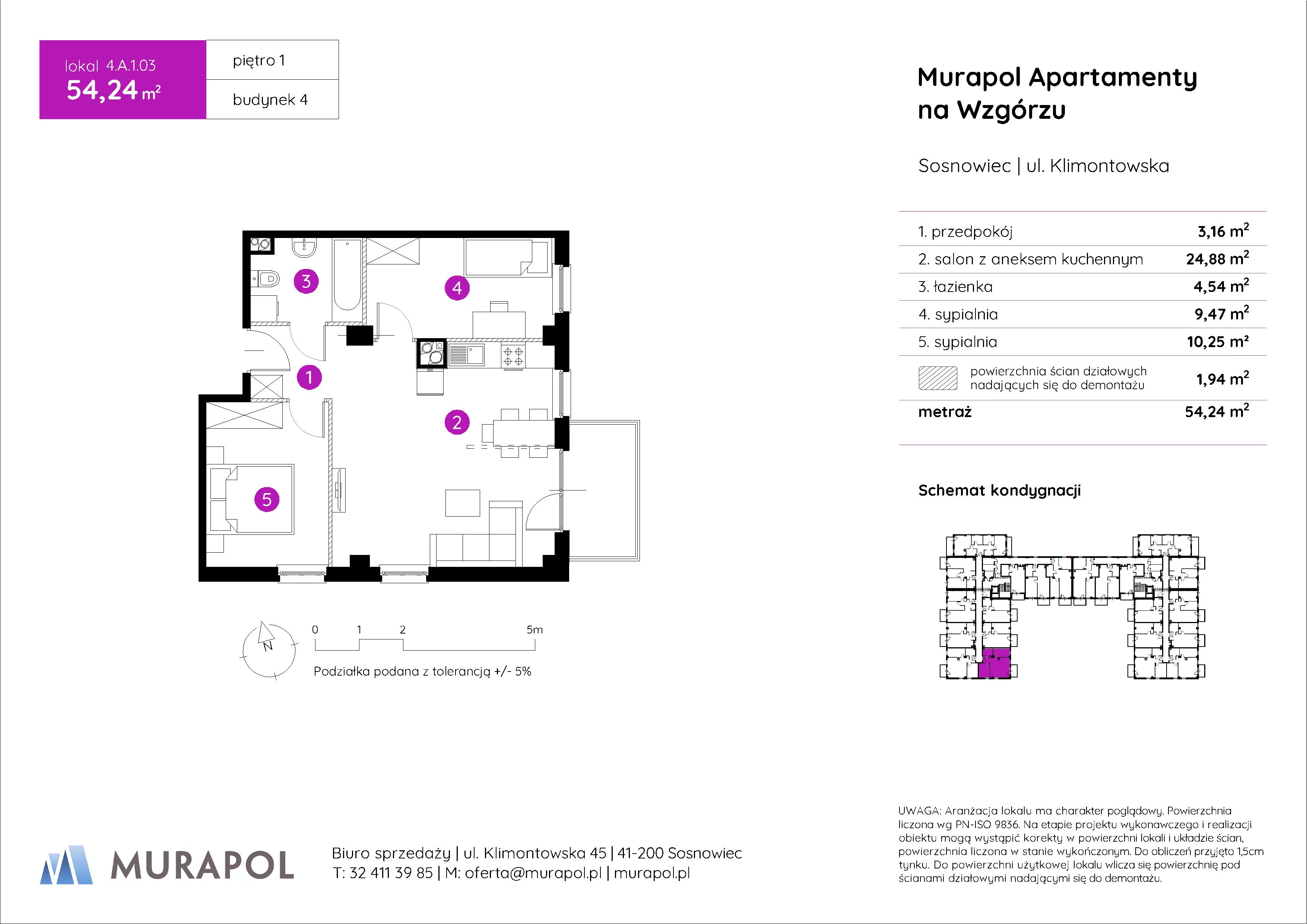 Mieszkanie 54,24 m², piętro 1, oferta nr 4.A.1.03, Murapol Apartamenty Na Wzgórzu, Sosnowiec, Klimontów, ul. Klimontowska 45