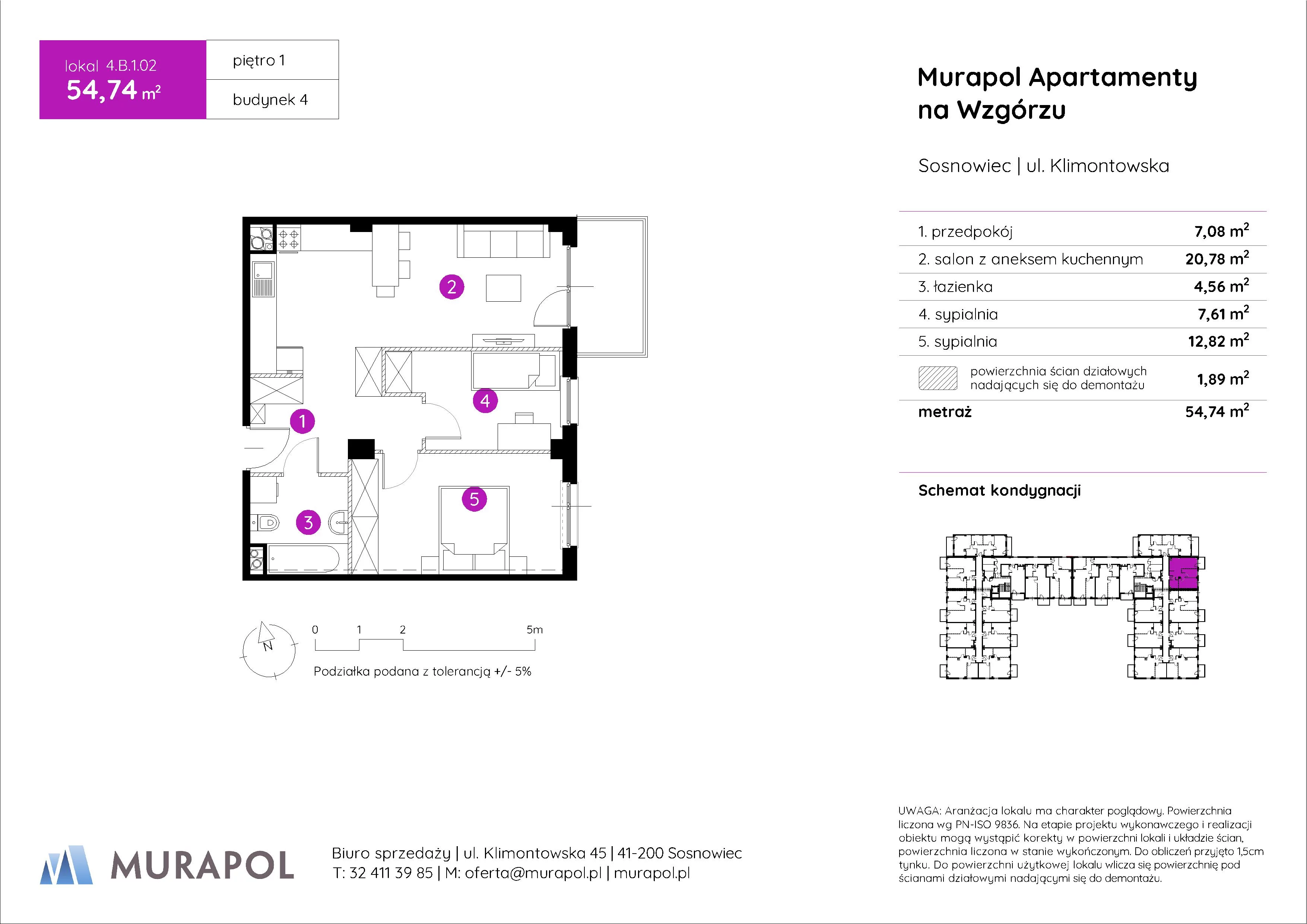 Mieszkanie 54,74 m², piętro 1, oferta nr 4.B.1.02, Murapol Apartamenty Na Wzgórzu, Sosnowiec, Klimontów, ul. Klimontowska 45