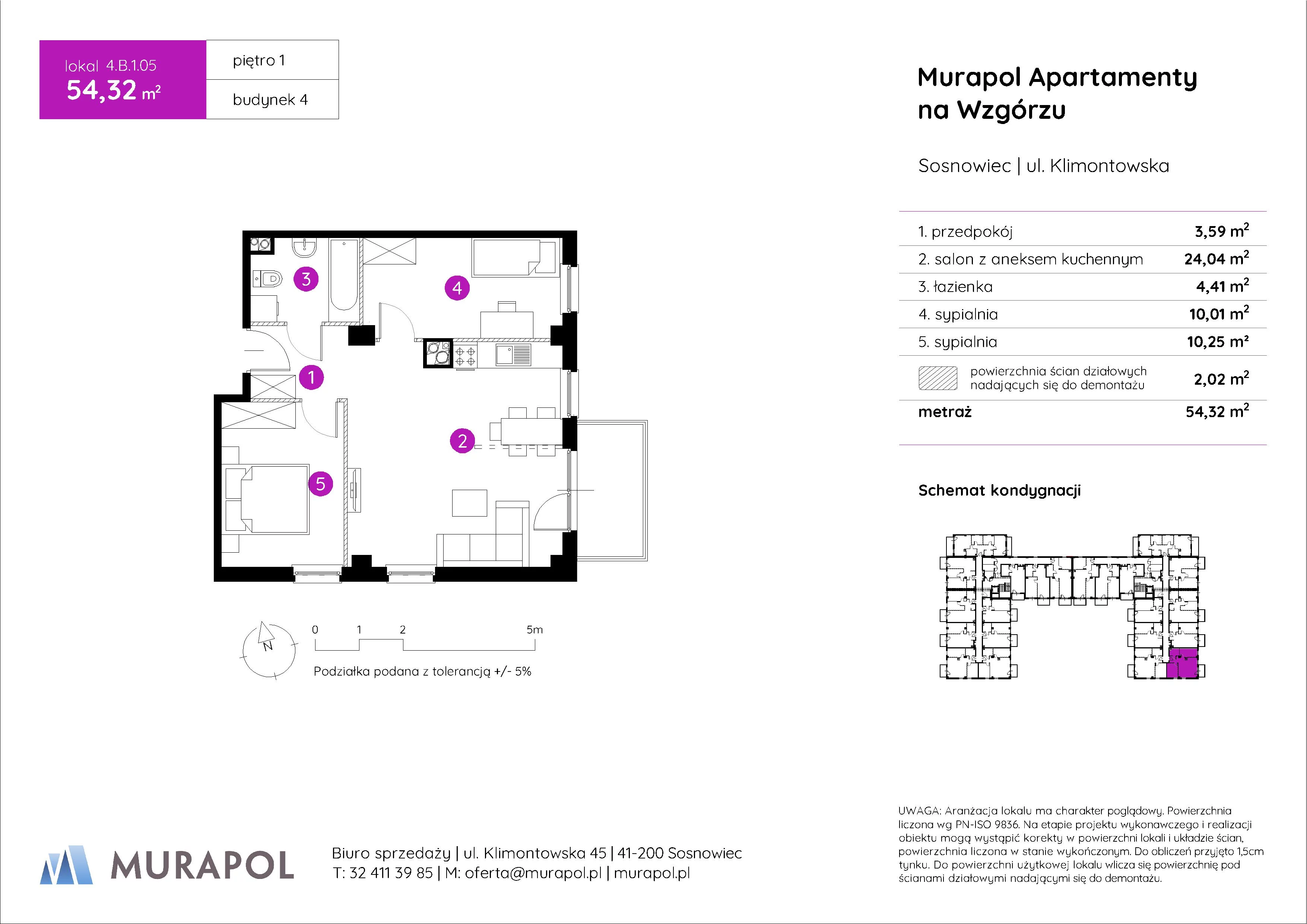 Mieszkanie 54,32 m², piętro 1, oferta nr 4.B.1.05, Murapol Apartamenty Na Wzgórzu, Sosnowiec, Klimontów, ul. Klimontowska 45