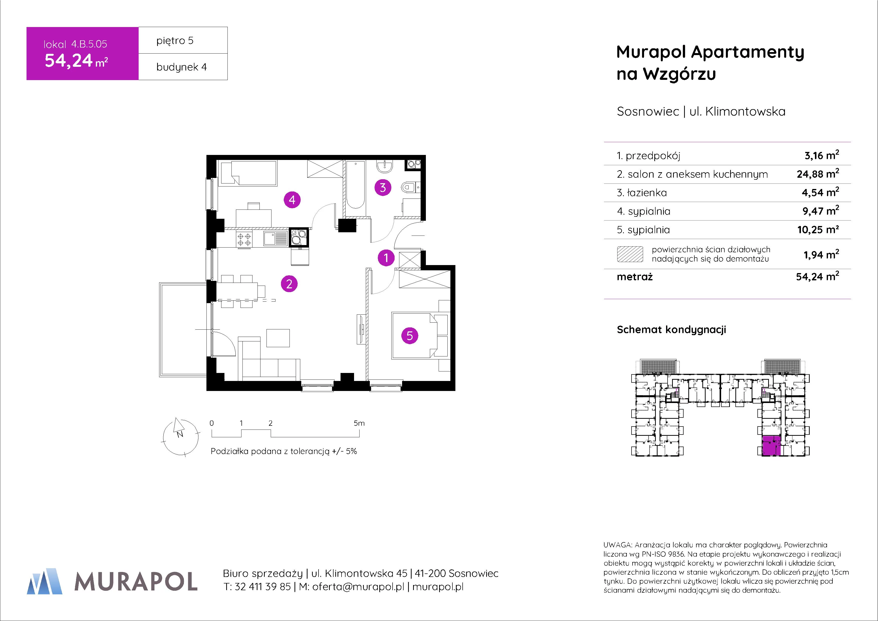 Mieszkanie 54,24 m², piętro 5, oferta nr 4.B.5.05, Murapol Apartamenty Na Wzgórzu, Sosnowiec, Klimontów, ul. Klimontowska 45