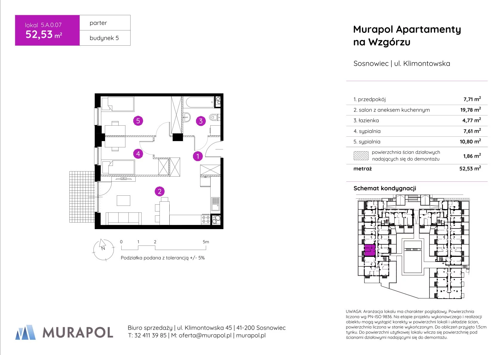 Mieszkanie 52,53 m², parter, oferta nr 5.A.0.07, Murapol Apartamenty Na Wzgórzu, Sosnowiec, Klimontów, ul. Klimontowska 45-idx