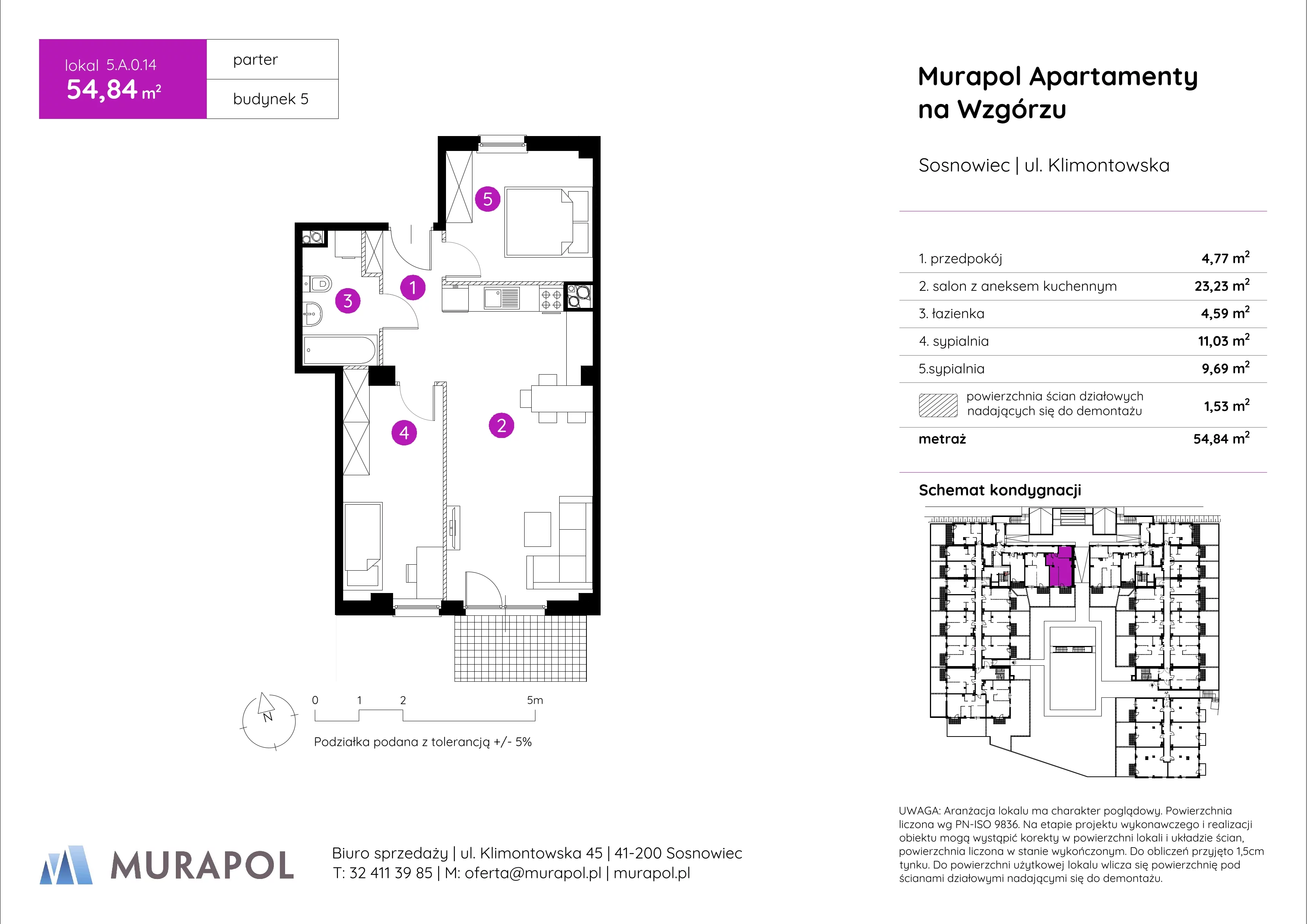 Mieszkanie 54,84 m², parter, oferta nr 5.A.0.14, Murapol Apartamenty Na Wzgórzu, Sosnowiec, Klimontów, ul. Klimontowska 45