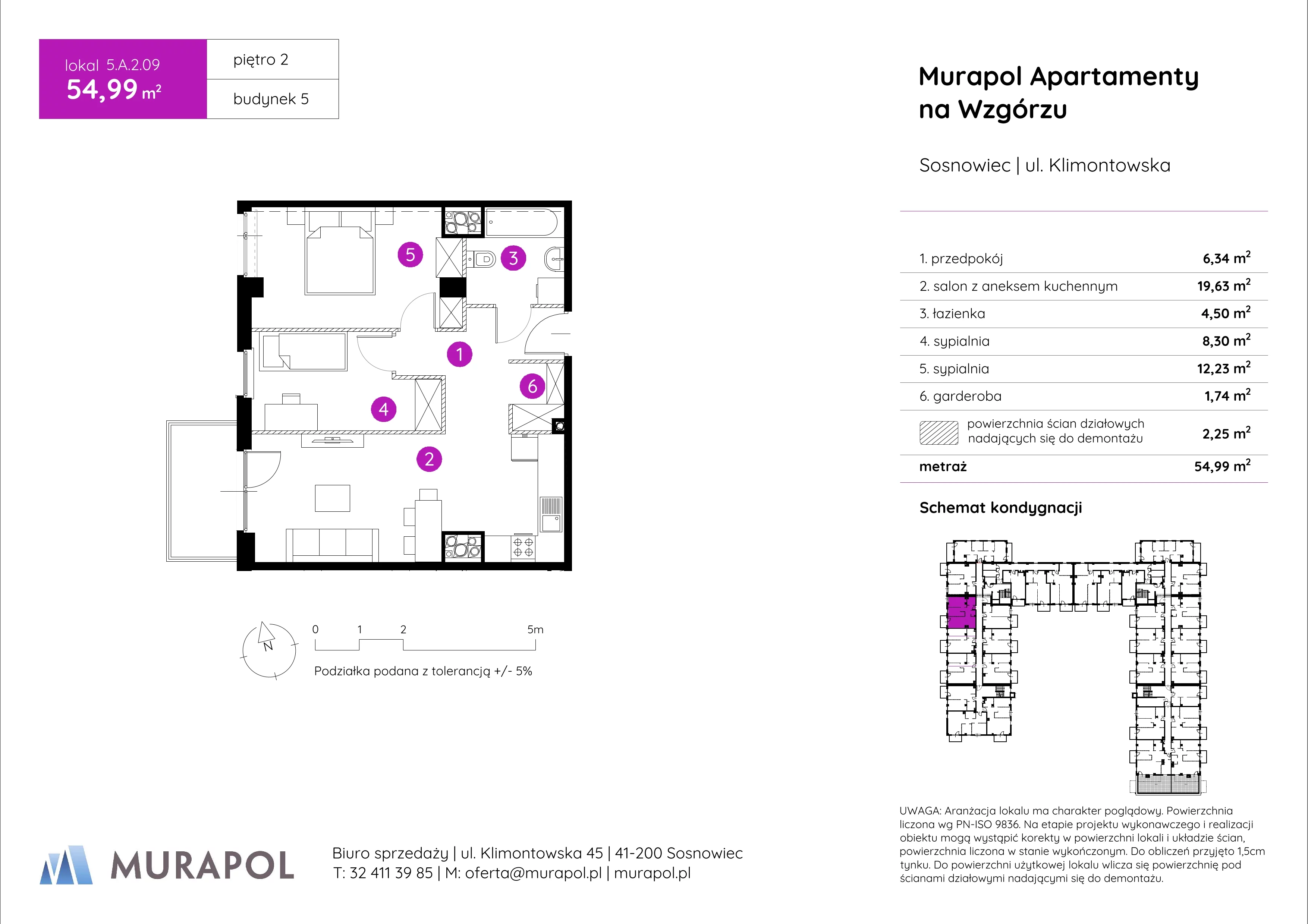 Mieszkanie 54,99 m², piętro 2, oferta nr 5.A.2.09, Murapol Apartamenty Na Wzgórzu, Sosnowiec, Klimontów, ul. Klimontowska 45