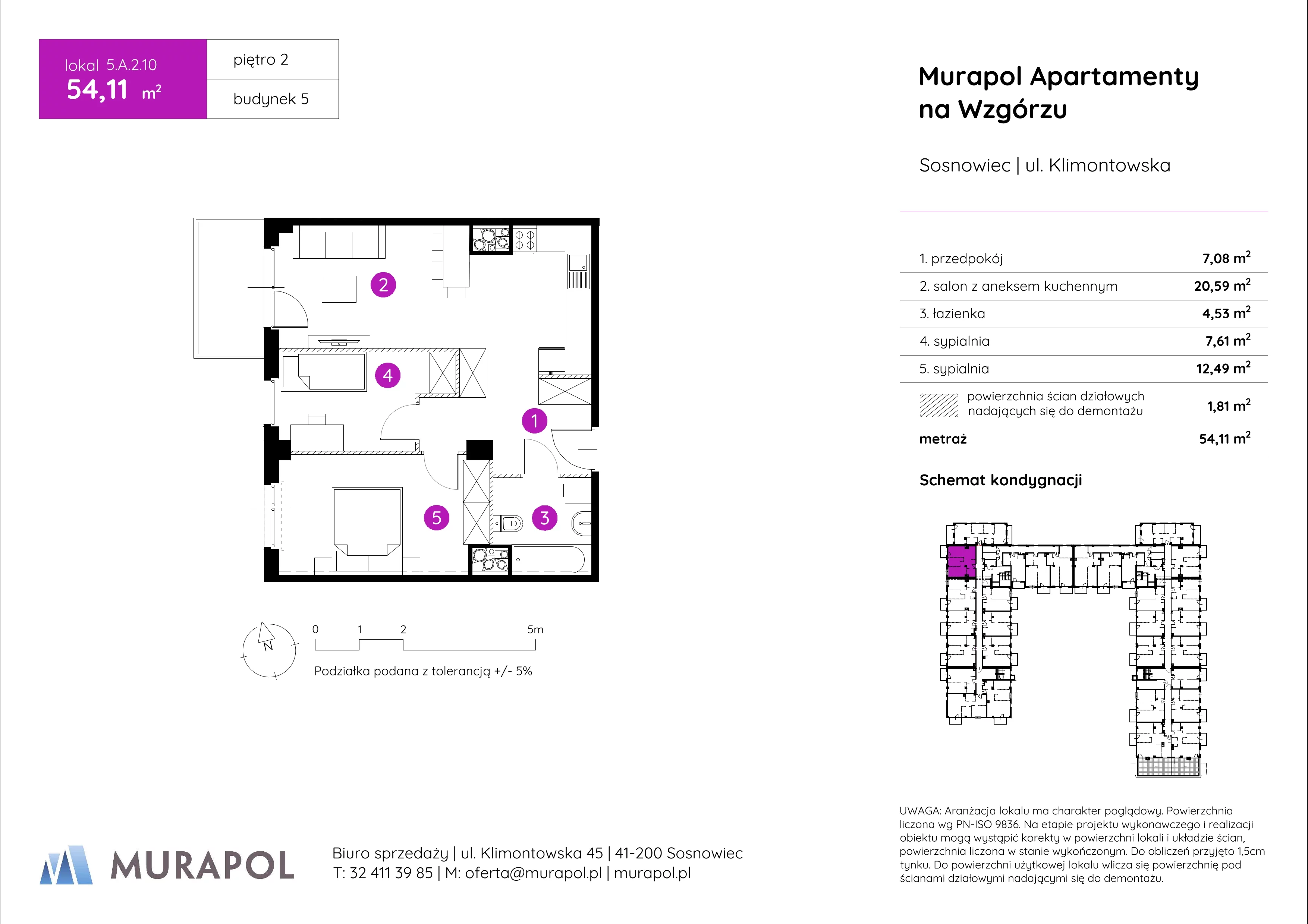 Mieszkanie 54,11 m², piętro 2, oferta nr 5.A.2.10, Murapol Apartamenty Na Wzgórzu, Sosnowiec, Klimontów, ul. Klimontowska 45