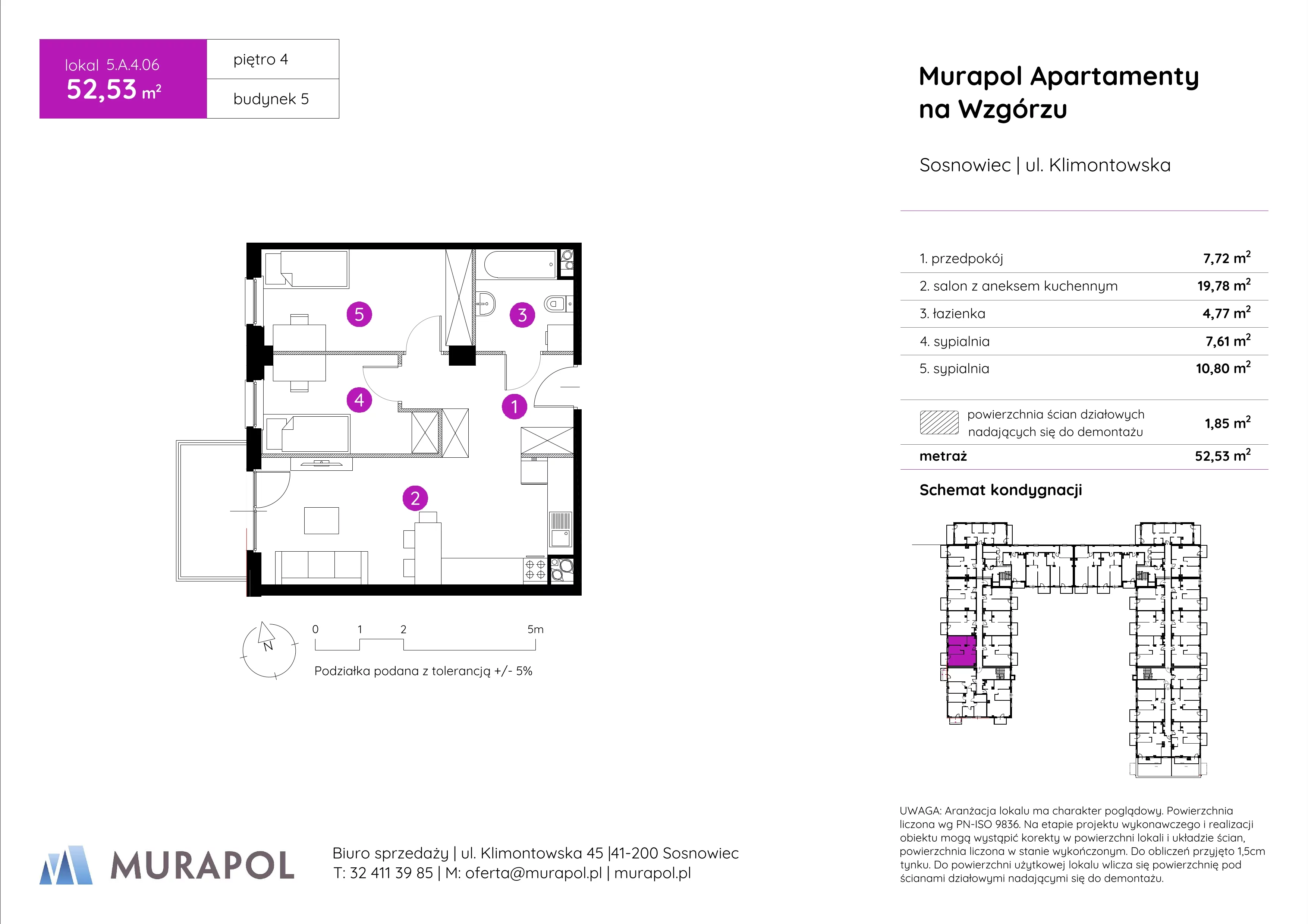 Mieszkanie 52,53 m², piętro 4, oferta nr 5.A.4.06, Murapol Apartamenty Na Wzgórzu, Sosnowiec, Klimontów, ul. Klimontowska 45