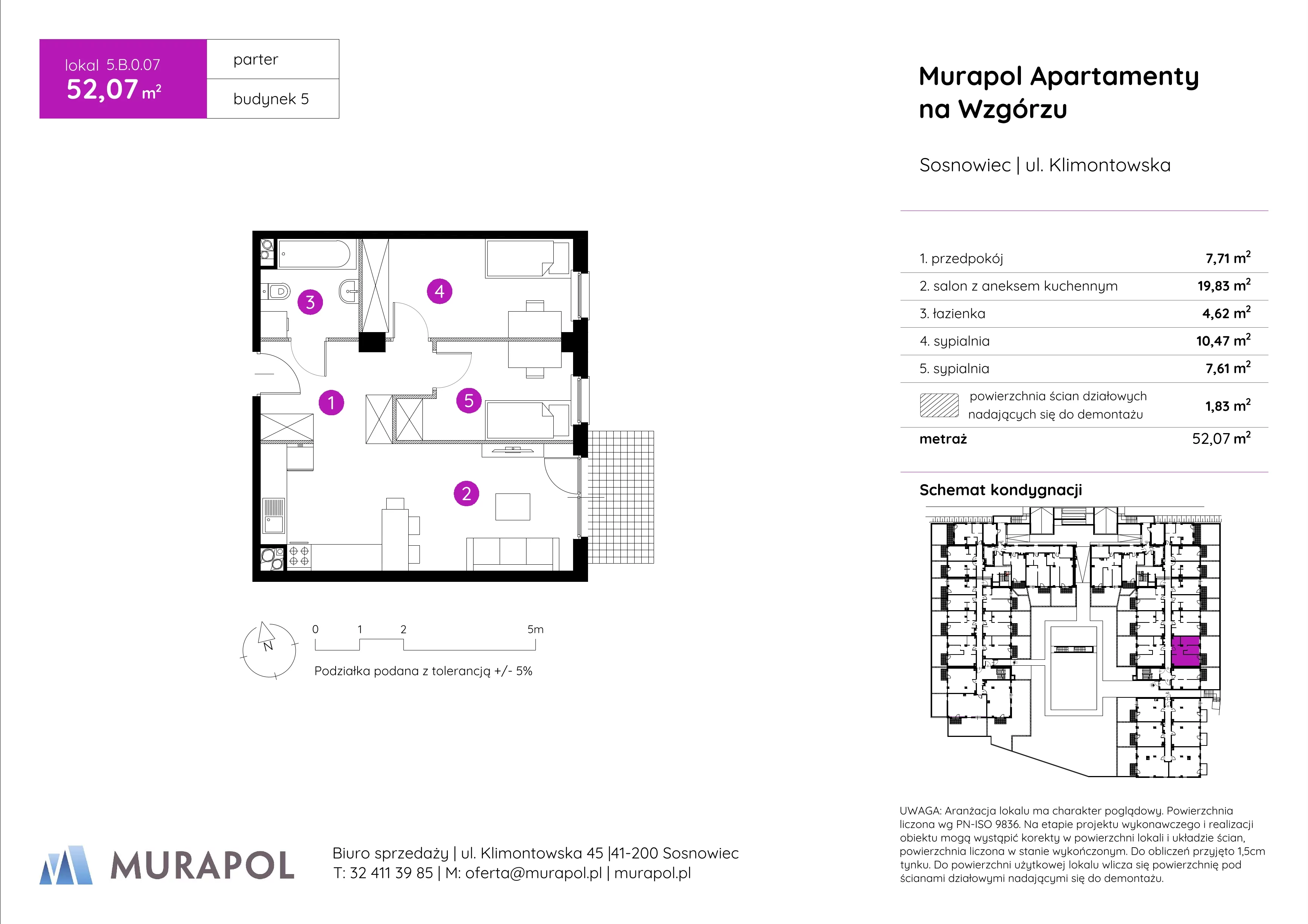 Mieszkanie 52,07 m², parter, oferta nr 5.B.0.07, Murapol Apartamenty Na Wzgórzu, Sosnowiec, Klimontów, ul. Klimontowska 45