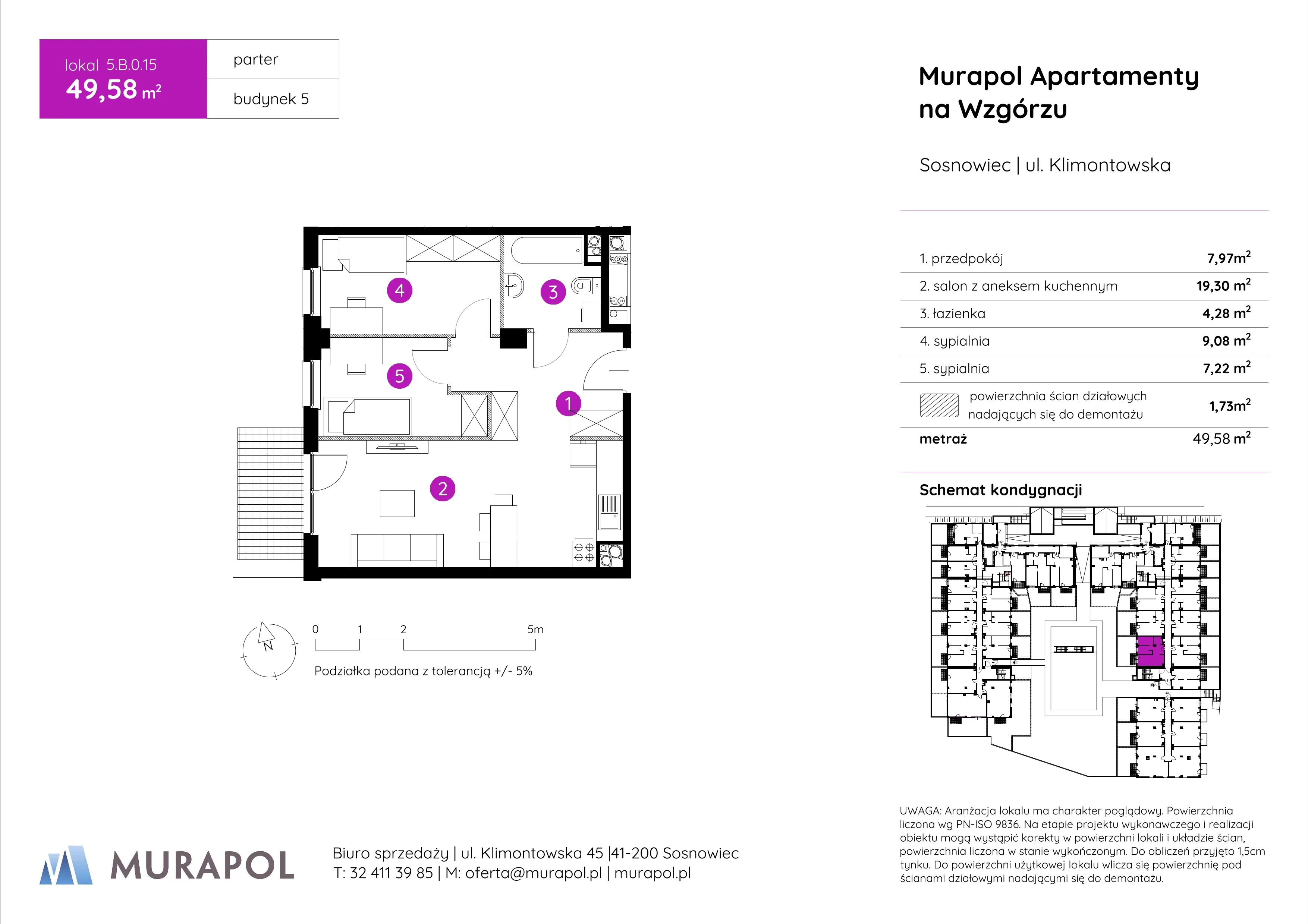 Mieszkanie 49,58 m², parter, oferta nr 5.B.0.15, Murapol Apartamenty Na Wzgórzu, Sosnowiec, Klimontów, ul. Klimontowska 45