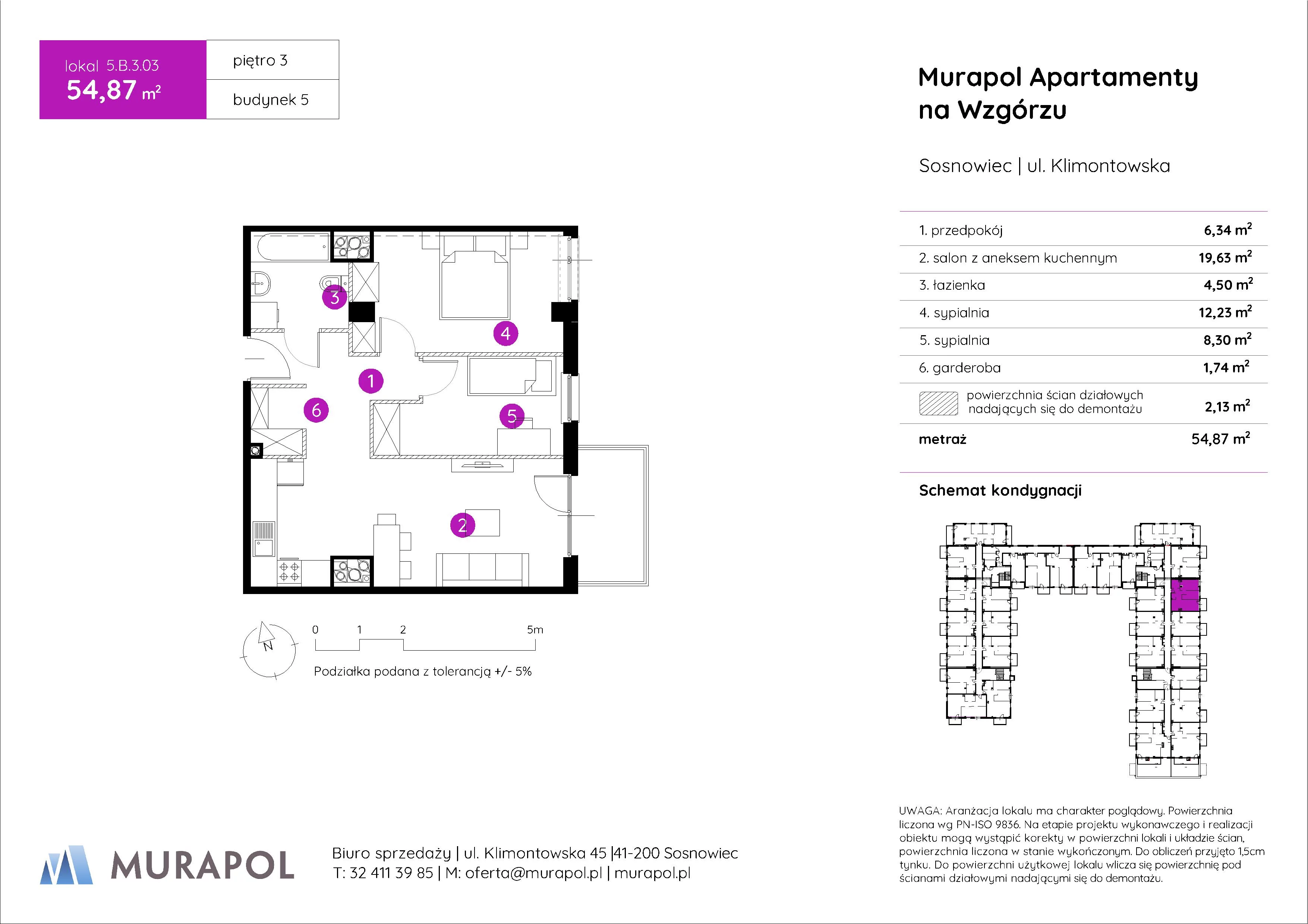 Mieszkanie 54,87 m², piętro 3, oferta nr 5.B.3.03, Murapol Apartamenty Na Wzgórzu, Sosnowiec, Klimontów, ul. Klimontowska 45