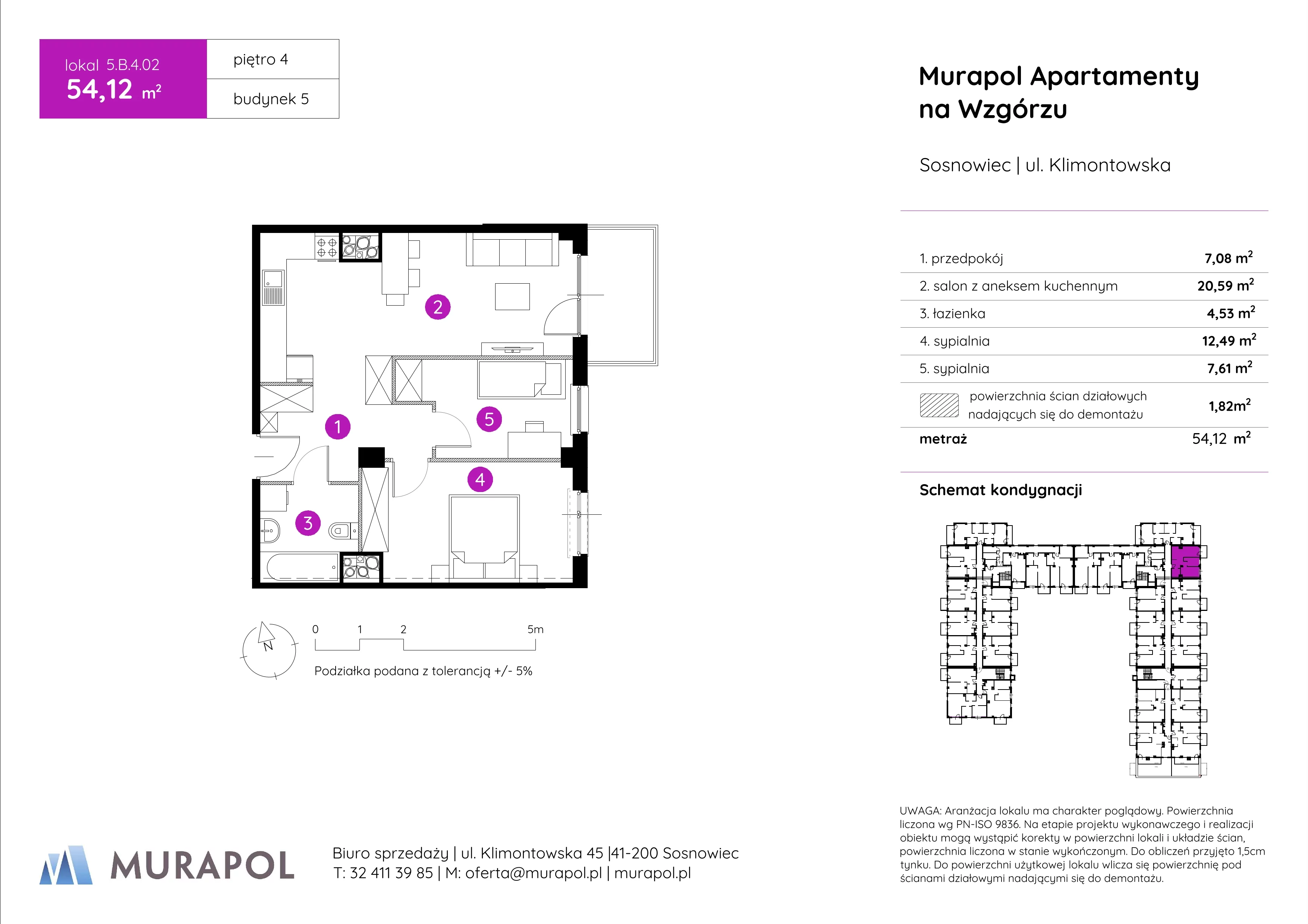 Mieszkanie 54,12 m², piętro 4, oferta nr 5.B.4.02, Murapol Apartamenty Na Wzgórzu, Sosnowiec, Klimontów, ul. Klimontowska 45