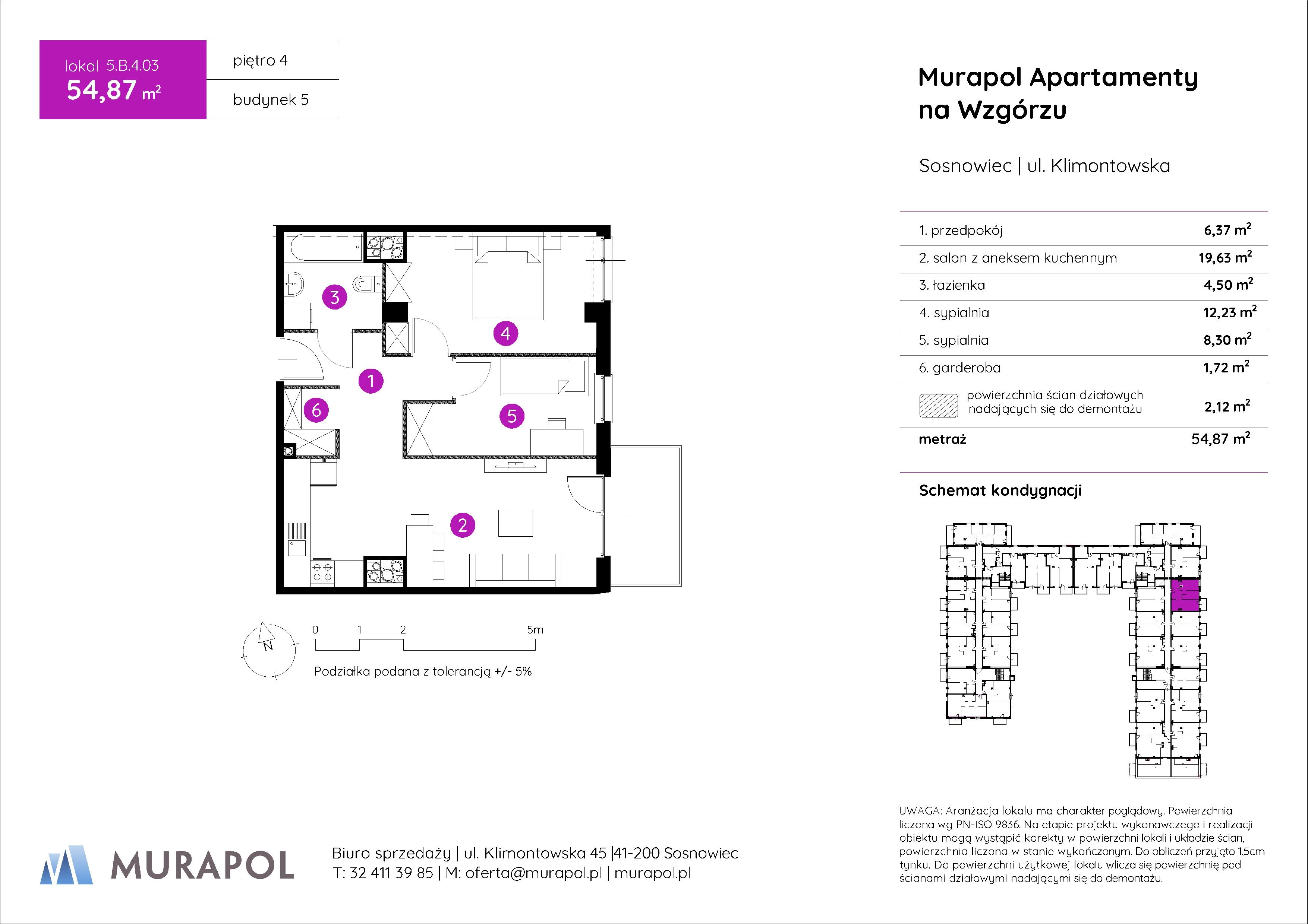 3 pokoje, mieszkanie 54,87 m², piętro 4, oferta nr 5.B.4.03, Murapol Apartamenty Na Wzgórzu, Sosnowiec, Klimontów, ul. Klimontowska 45