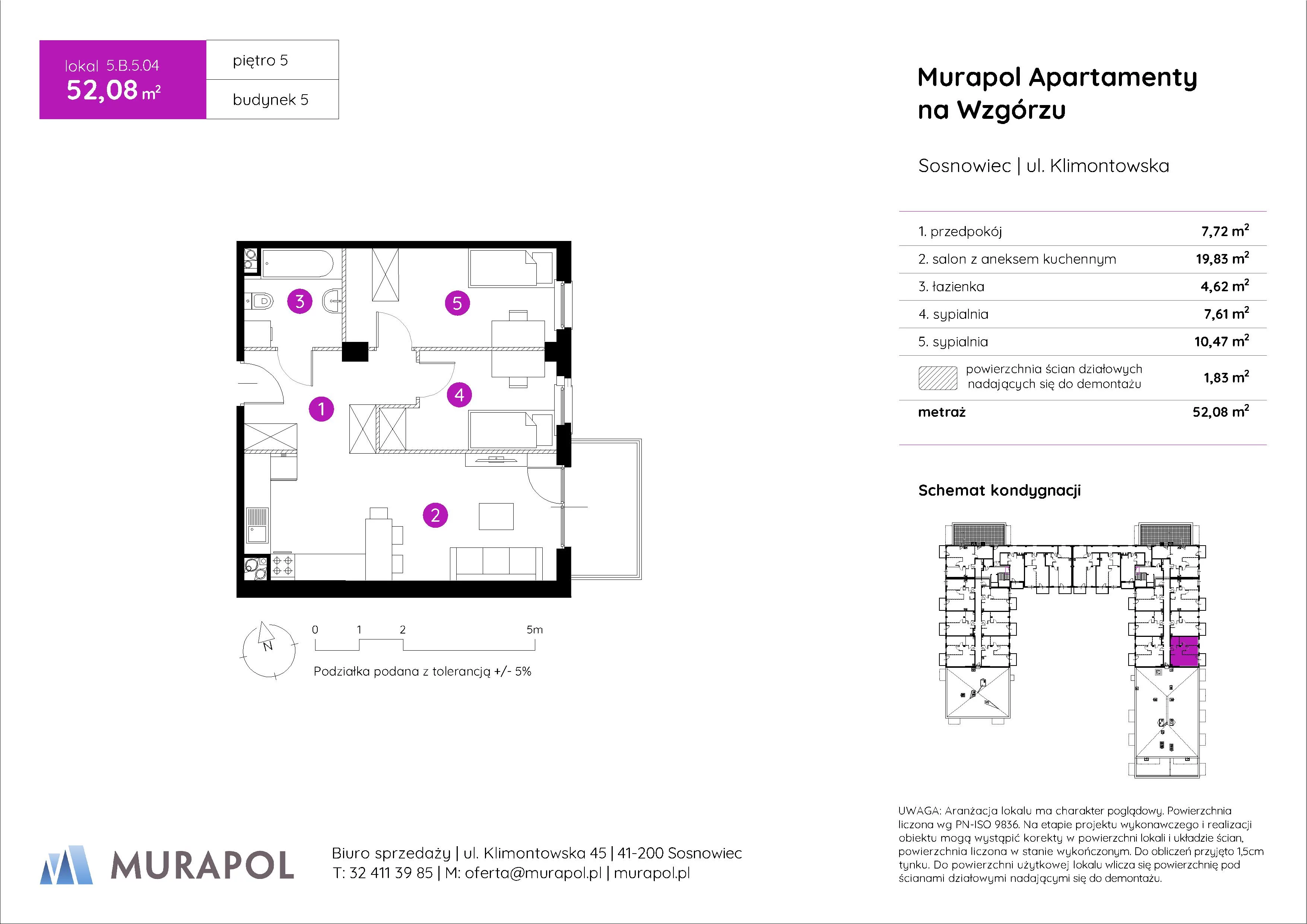 Mieszkanie 52,08 m², piętro 5, oferta nr 5.B.5.04, Murapol Apartamenty Na Wzgórzu, Sosnowiec, Klimontów, ul. Klimontowska 45