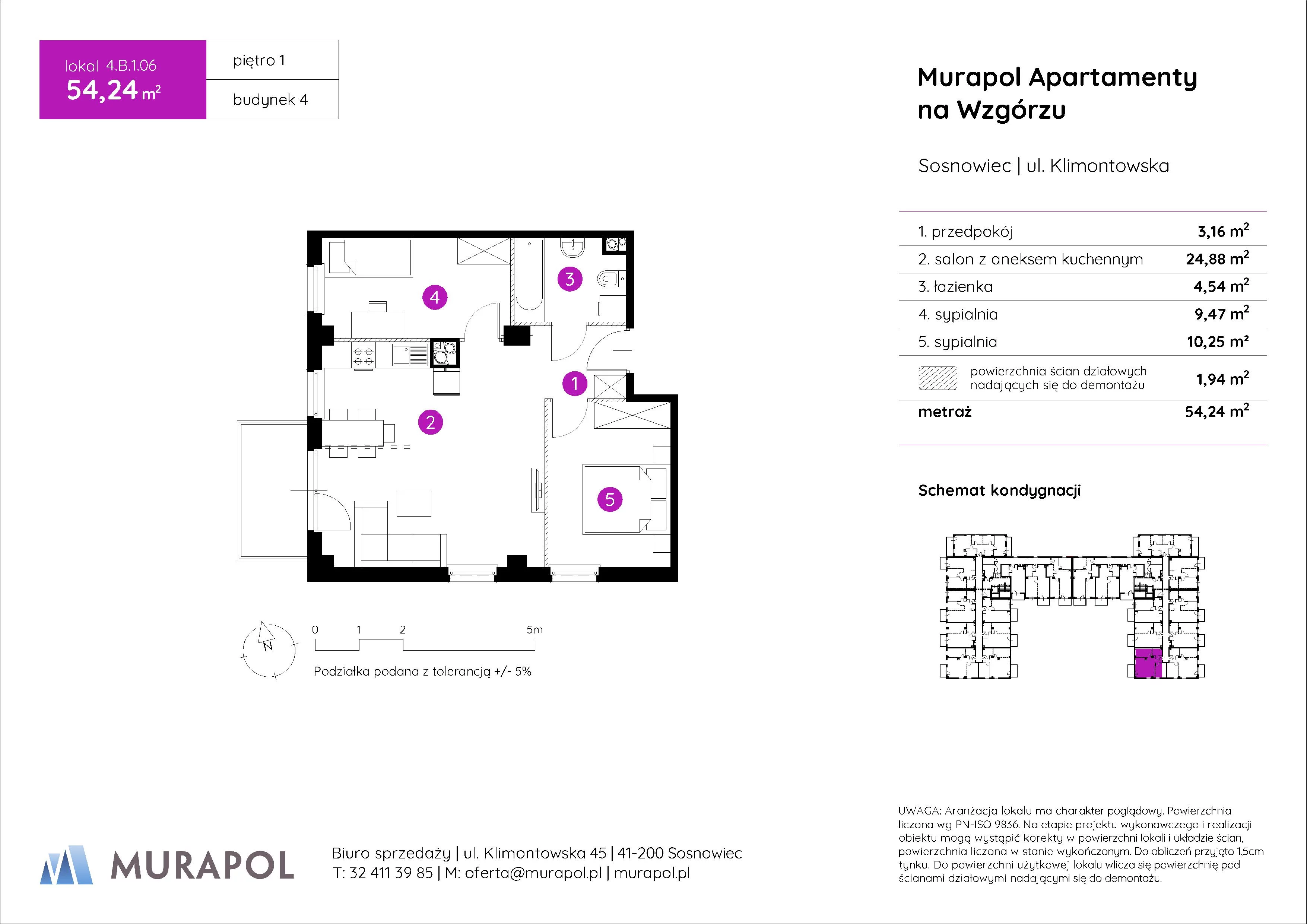 3 pokoje, mieszkanie 54,24 m², piętro 1, oferta nr 4.B.1.06, Murapol Apartamenty Na Wzgórzu, Sosnowiec, Klimontów, ul. Klimontowska 45